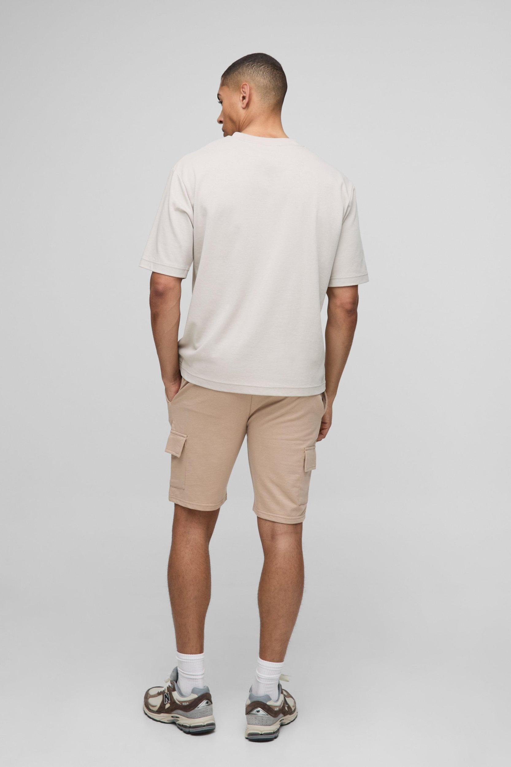 260GSM Loopback Basic Slim Fit Mid Length Cargo Shorts | boohooMAN USA Product Image
