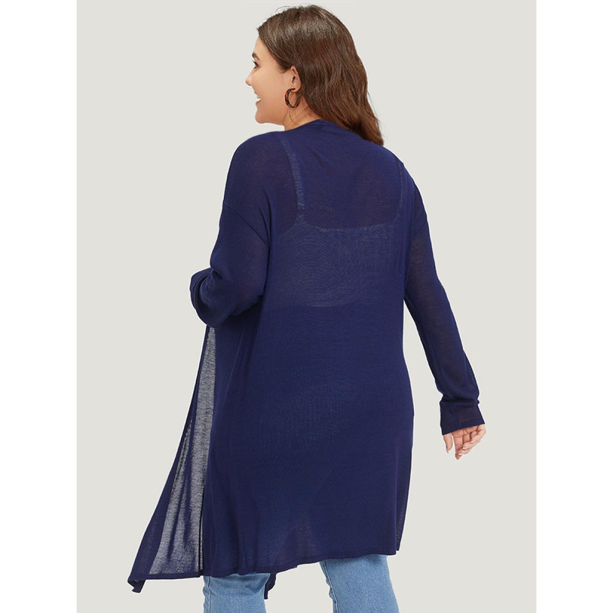 Plus Size Supersoft Essentials Plain Asymmetrical Hem Open Front Cardigan Indigo Women Casual Loose Long Sleeve Dailywear Cardigans BloomChic 18-20/2X Product Image