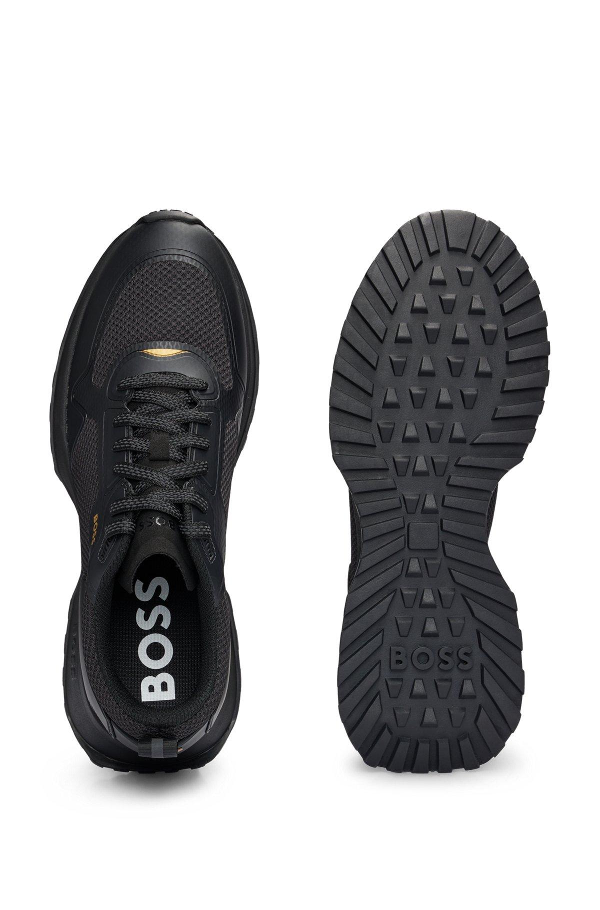 BOSS - Mixed-material trainers with mesh details and branding - Black Product Image