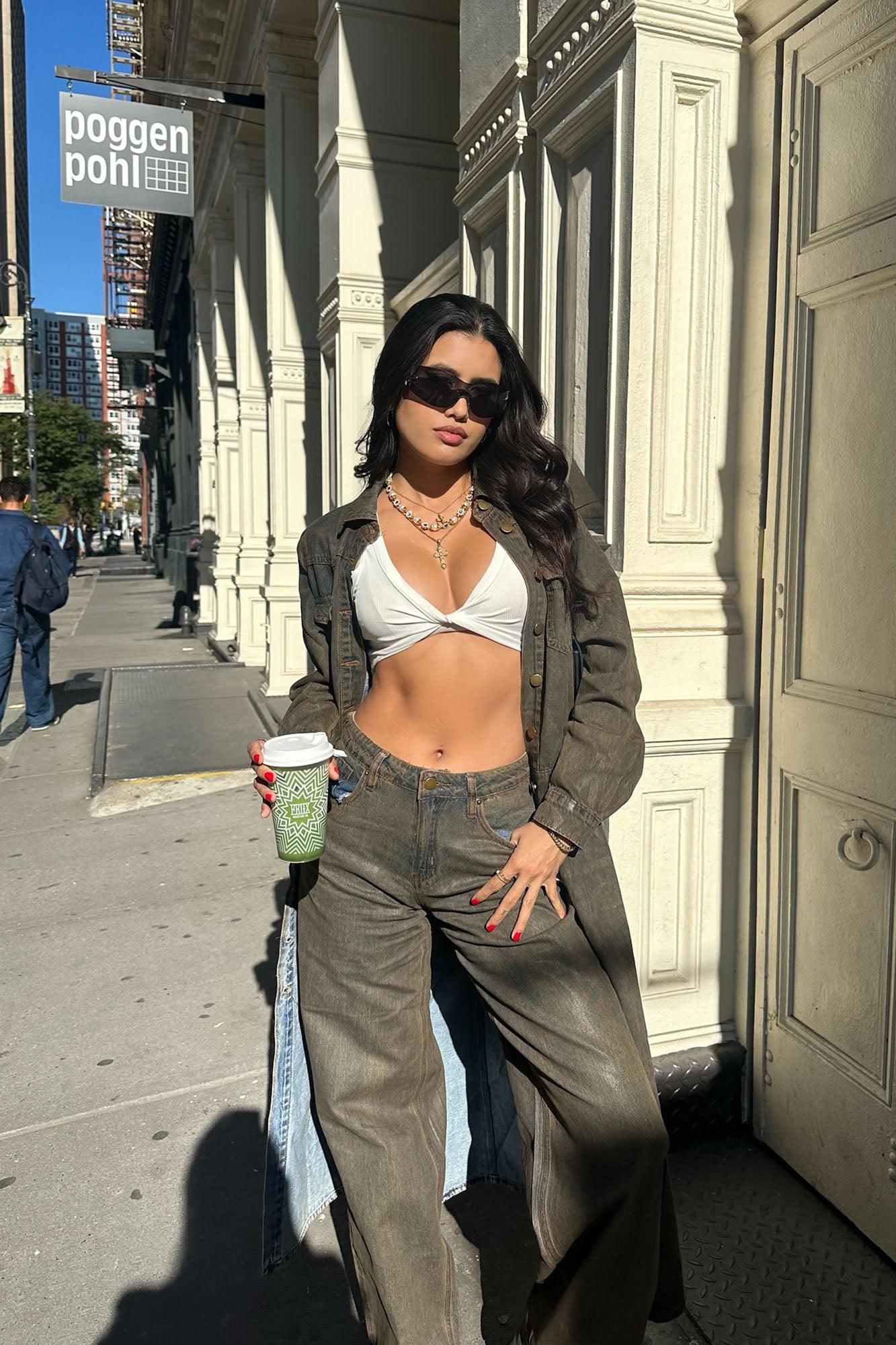 Play It Off Coated Wide Leg Jeans - Brown Product Image