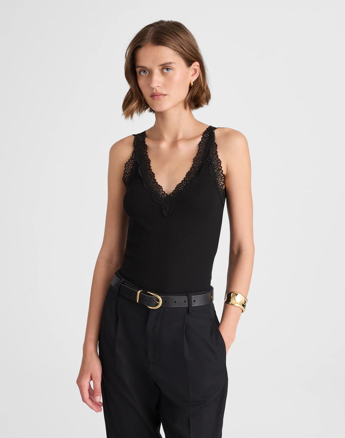 Lace-Trim V-Neck Tank Product Image