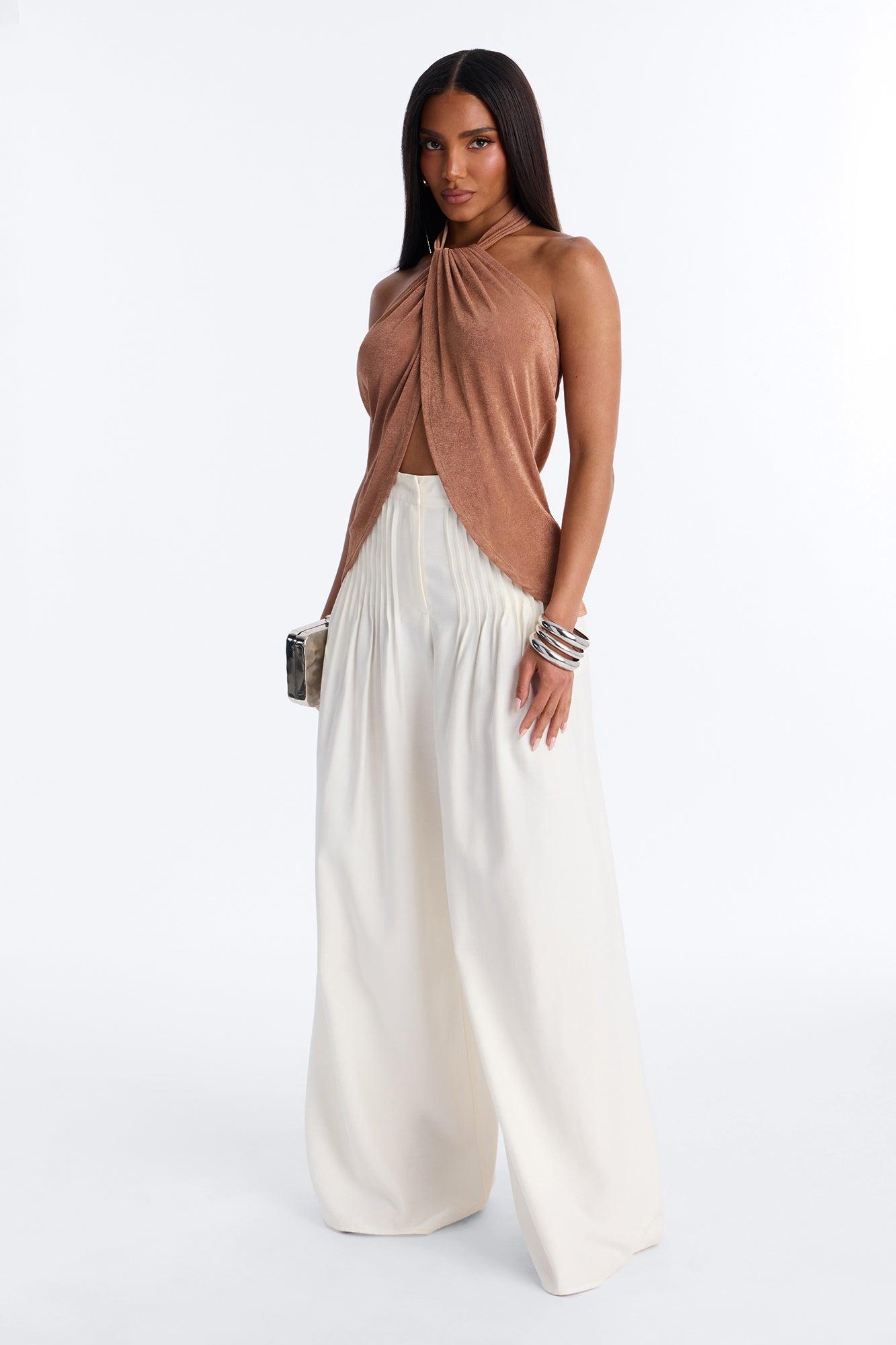 Your Desire Ruched Halter Flyaway Top - Mocha Female Product Image