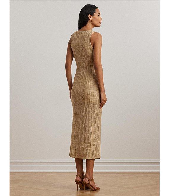 Lauren Ralph Lauren Stretch Knit Crew Neck Sleeveless Side Slit Midi Dress Product Image
