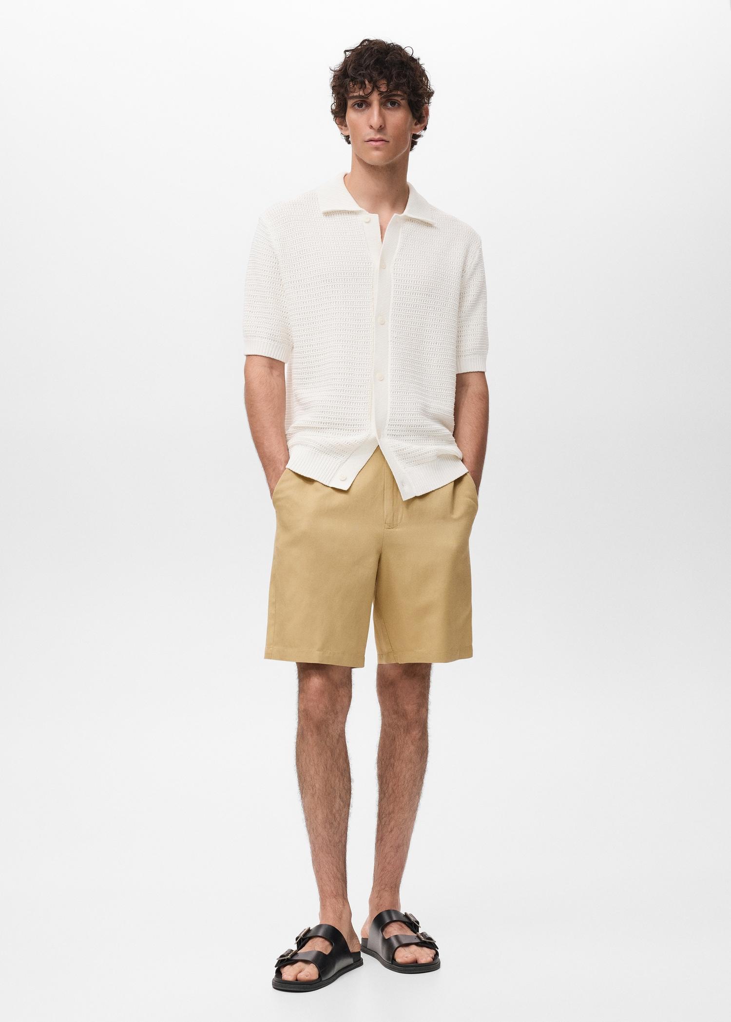Linen-blend shorts with an elastic waistband - Men | MANGO USA Product Image