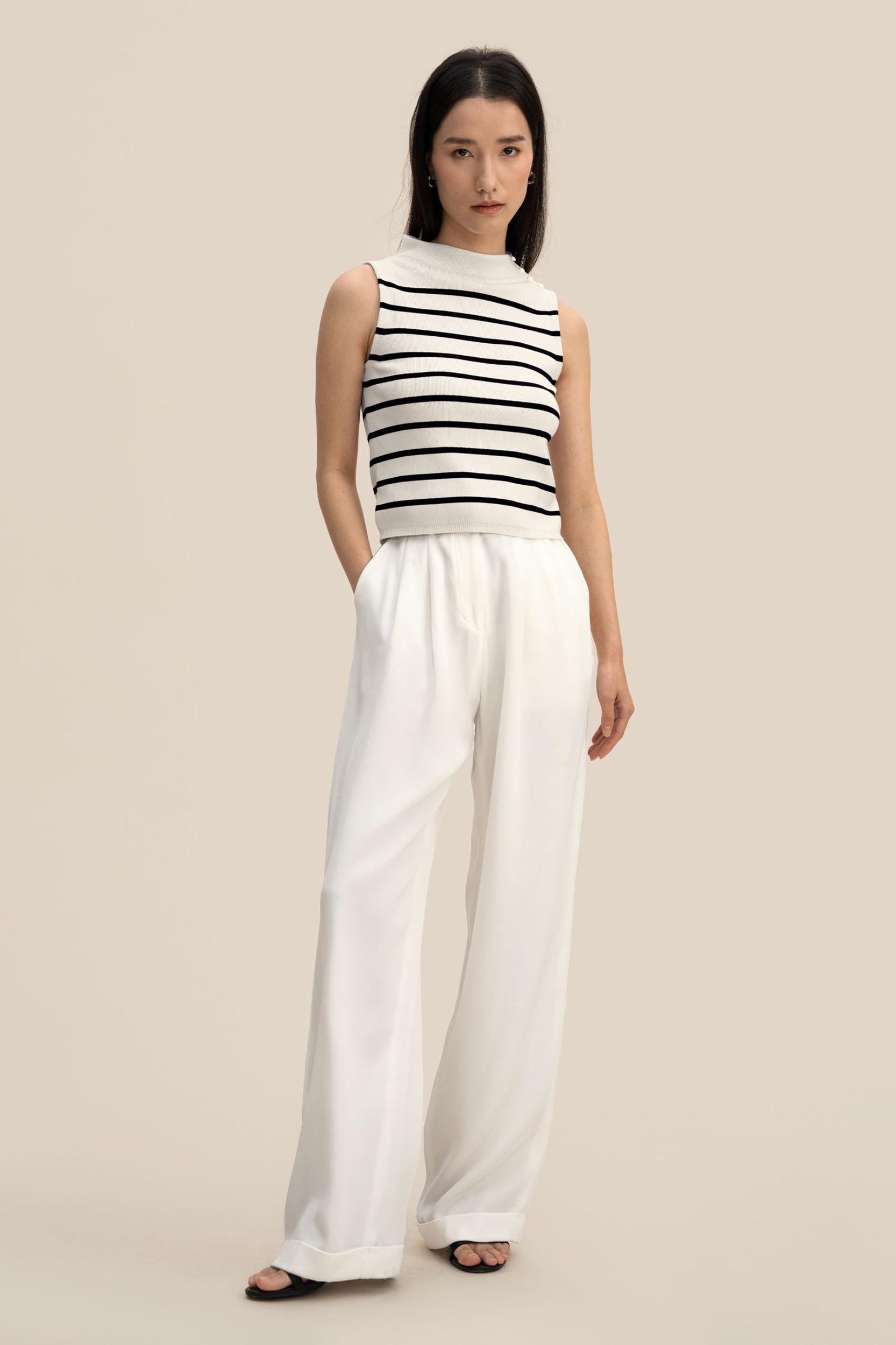 Cropped Spun Silk Strip Sweater Product Image