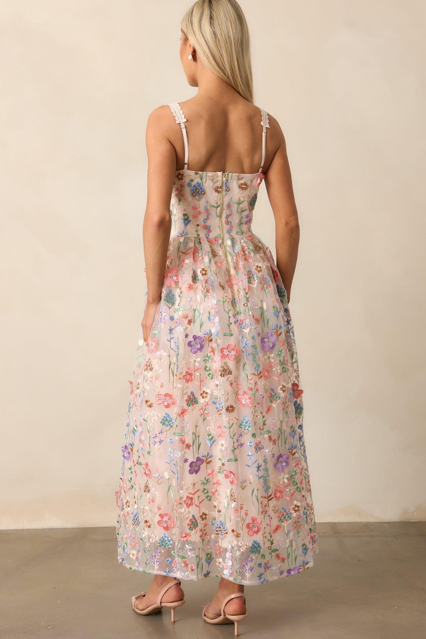 Social Season Rose Pink Floral Embroidered Maxi Dress Product Image