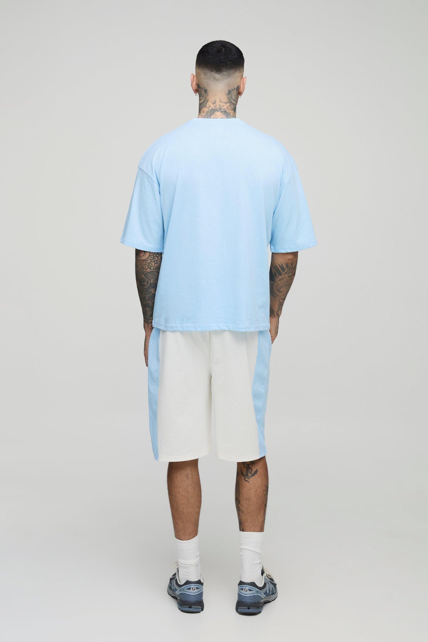 Tall Oversized Boxy Official Embroidered T-Shirt & Airtex Basketball Short Set | boohooMAN USA Product Image