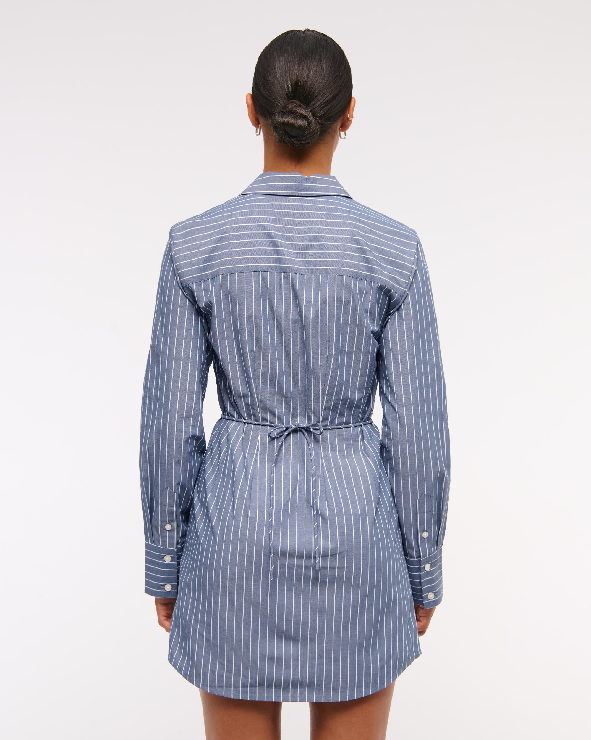 Fitted Long-Sleeve Mini Shirt Dress Product Image