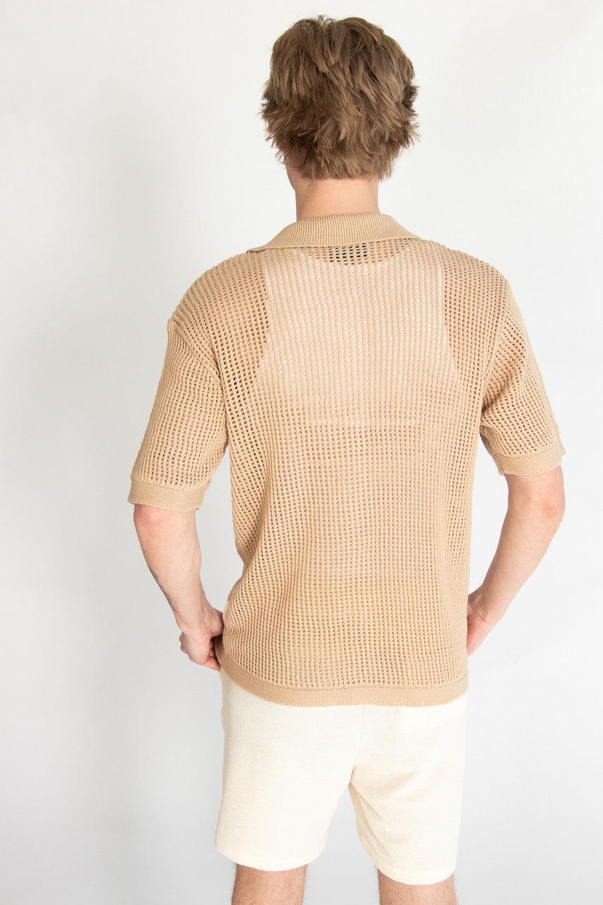 Crochet Bowling Style Button Up Shirt Product Image