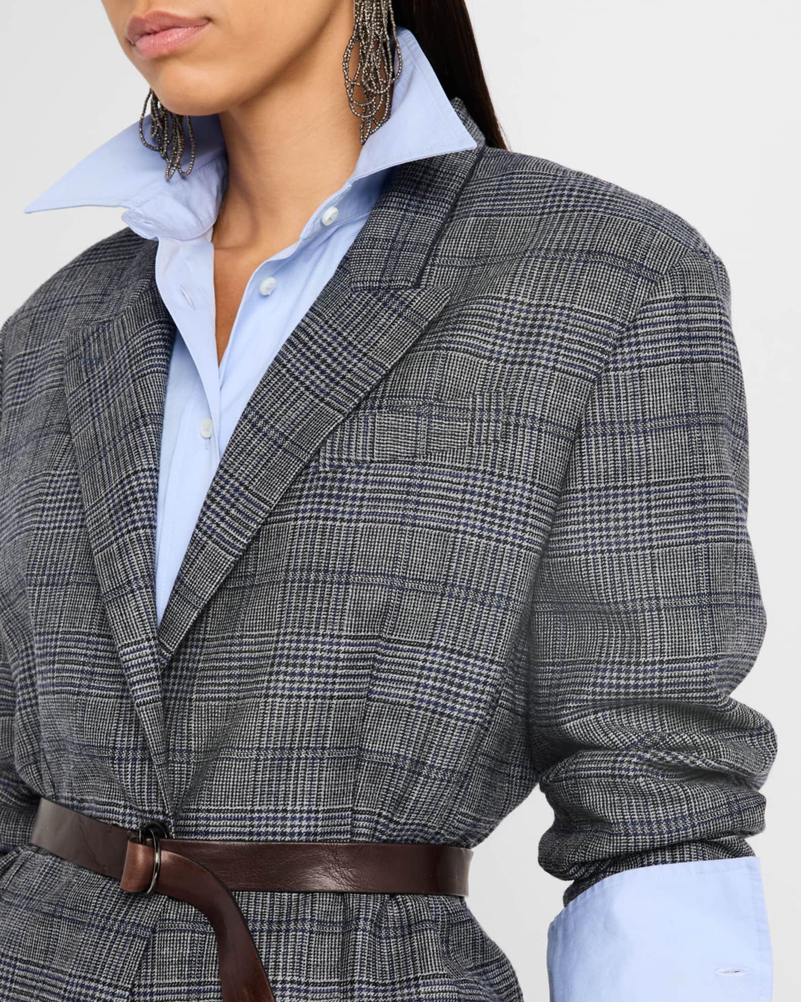 Belted Wool Prince Of Wales Single-Breasted Blazer Jacket Product Image