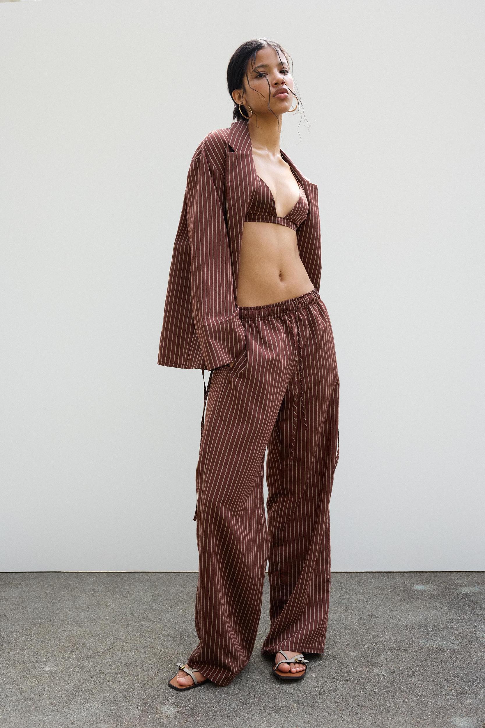 Striped pajama-style pants Product Image