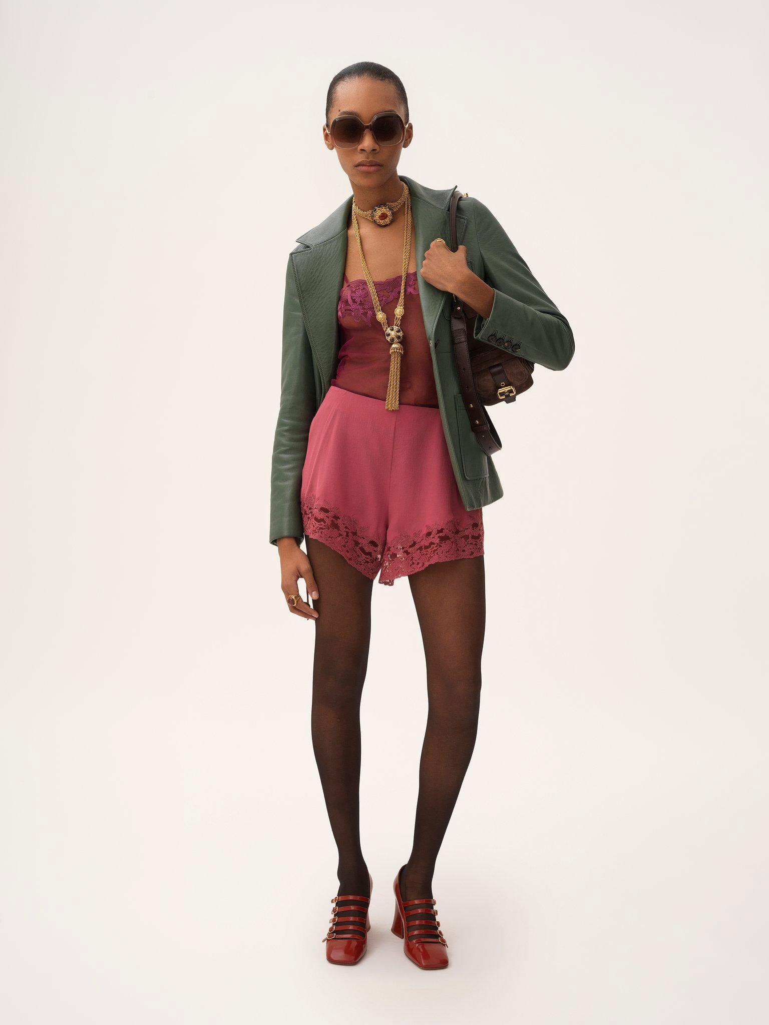 Lace-trimmed lingerie shorts in crêpe de chine Product Image