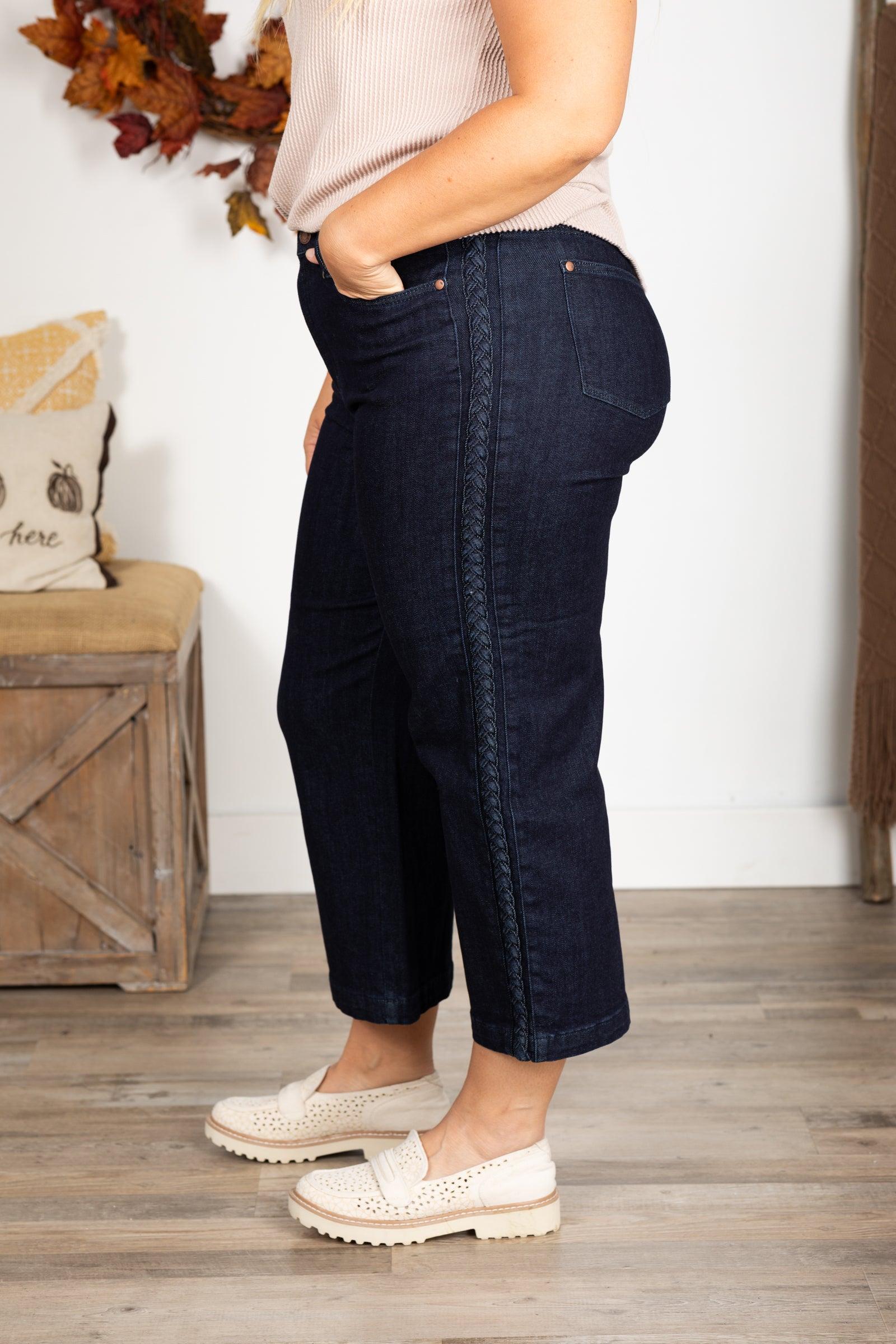 Judy Blue Side Braid Detail Crop Wide Jeans Product Image