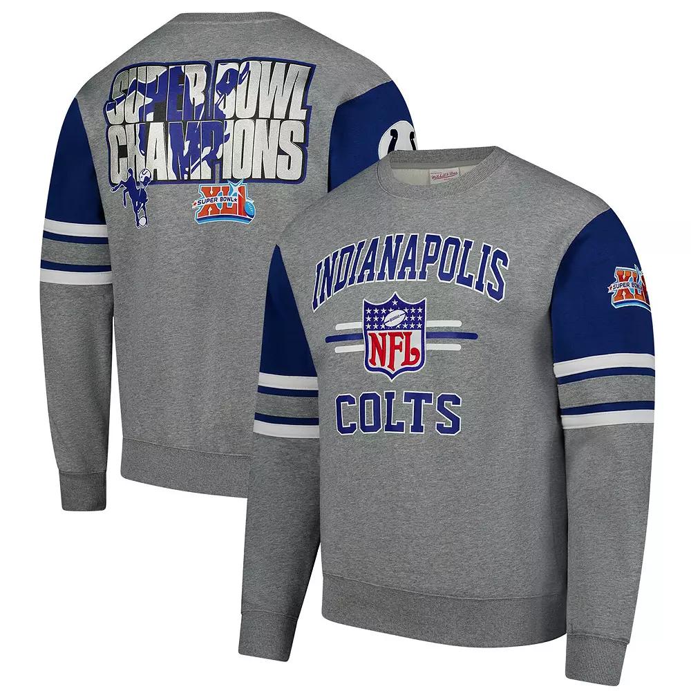 Men's Mitchell & Ness Heather Gray Indianapolis Colts All Over 4.0 Vintage Logo Pullover Sweatshirt,  Product Image