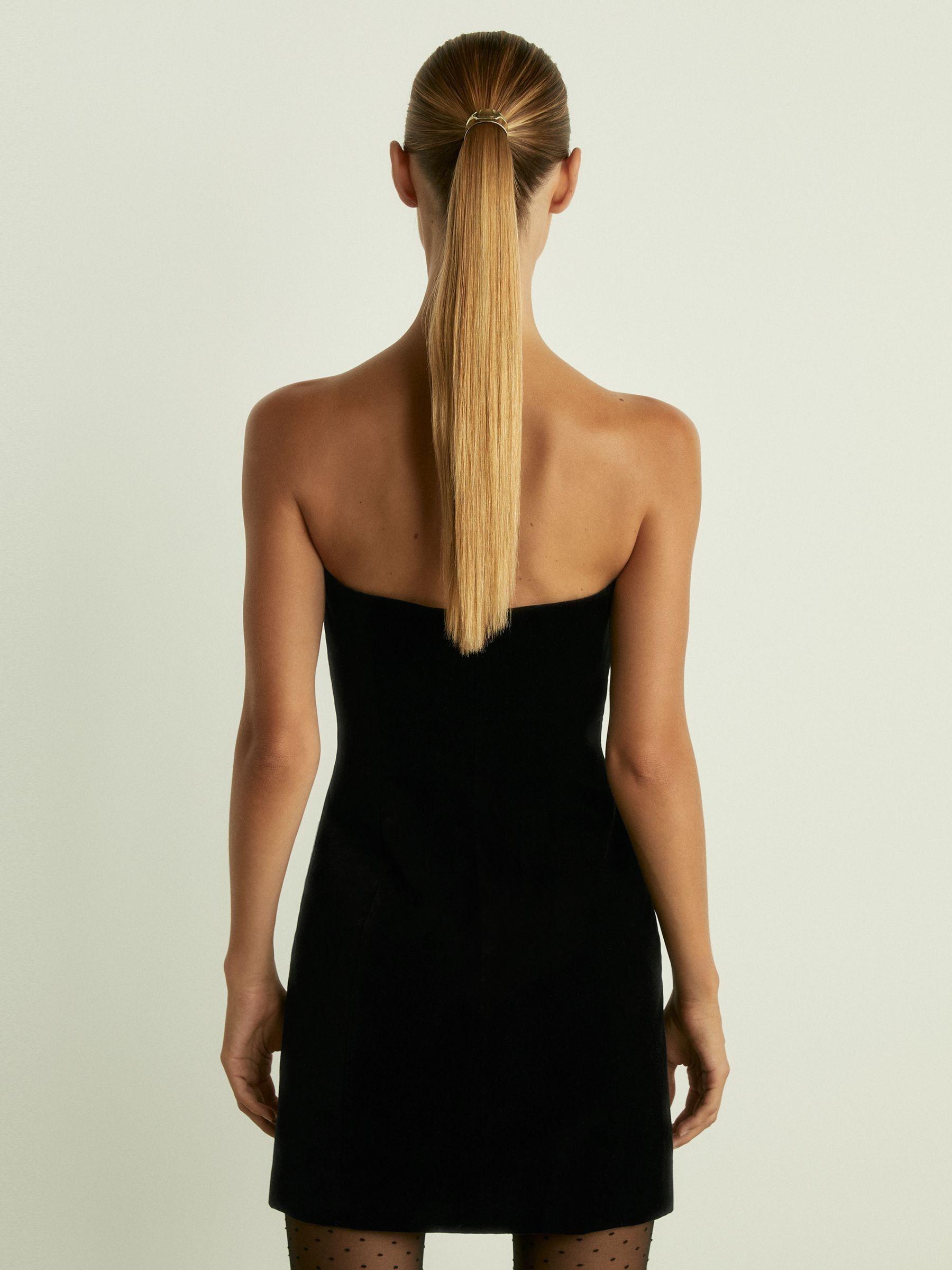 Bandeau-Neck Velvet Mini Dress in Black Product Image