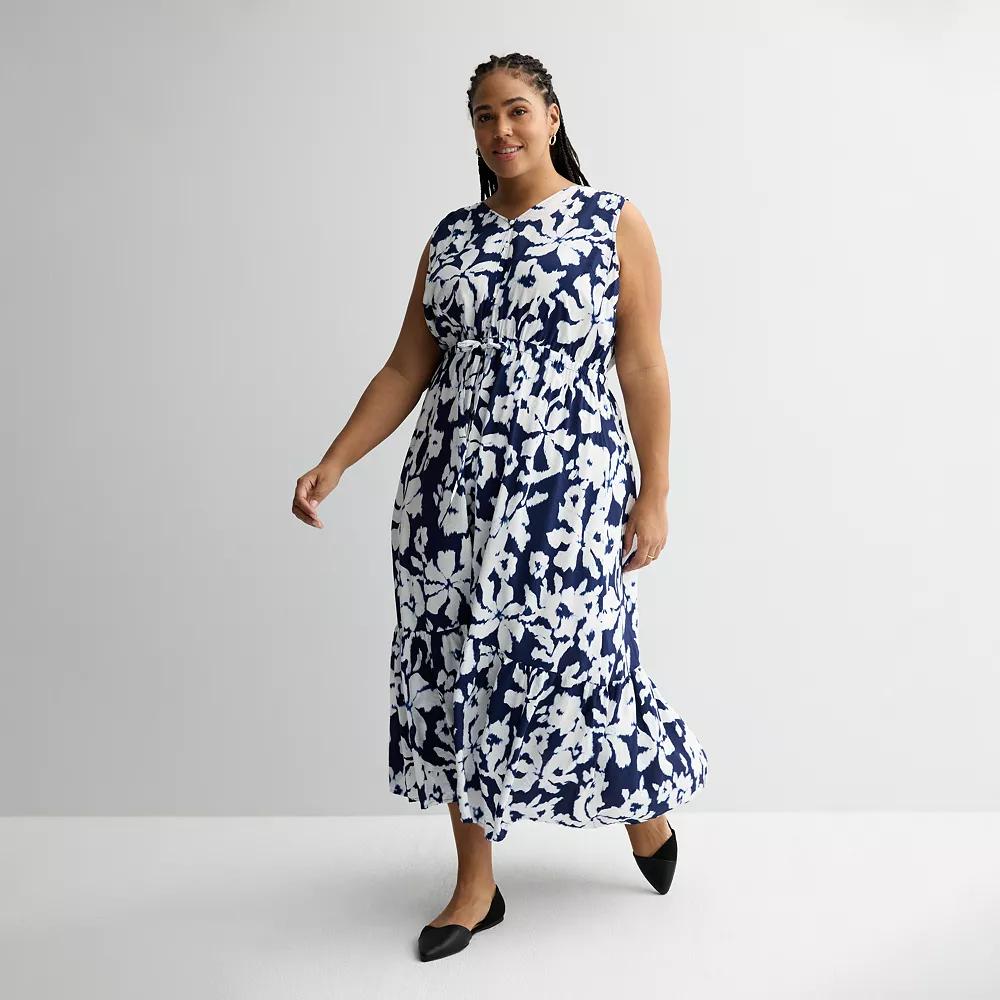 Plus Size Sonoma Goods For Life® Femme Button Bodice Maxi Dress, Women's, Size: 2XL, Blue Abstract Floral Product Image