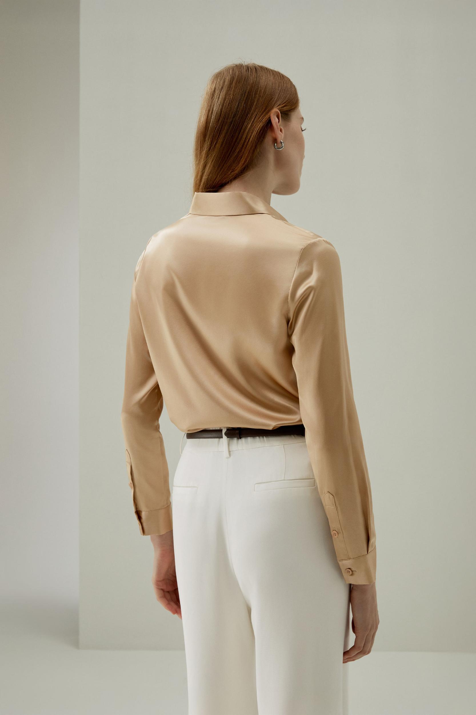 LILYSILK Silk Shirt Women - Dark Gray Mulberry Silk - Non-Toxic Dyes Concealed Mother-Of-Pearl Buttons Blouse Petite M Product Image