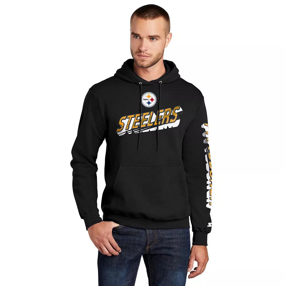 Men's Starter Black Pittsburgh Steelers Wordmark Logo Pullover Hoodie,  Product Image