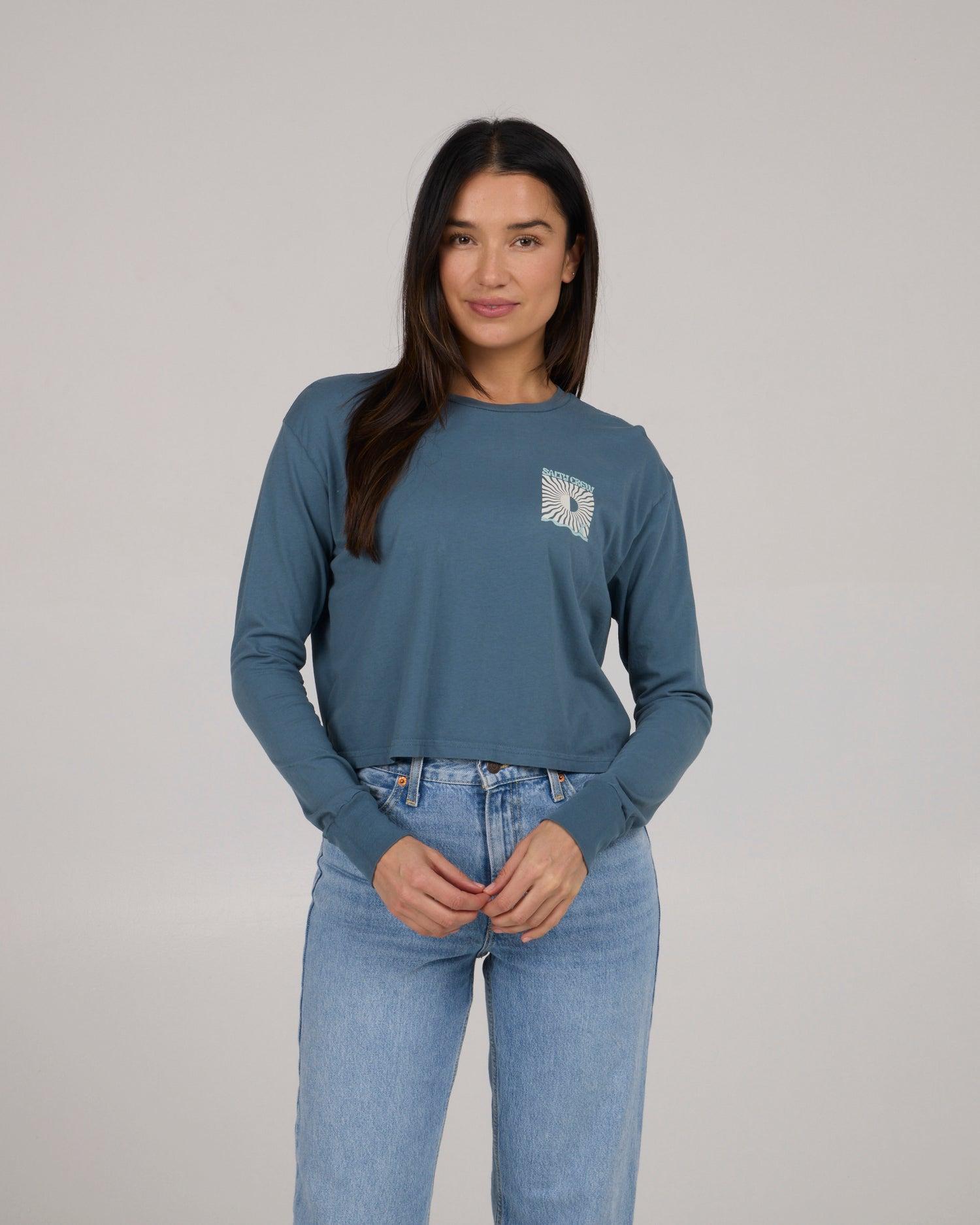 Optic Sea Long Sleeve Crop Tee - Fin Blue Female Product Image
