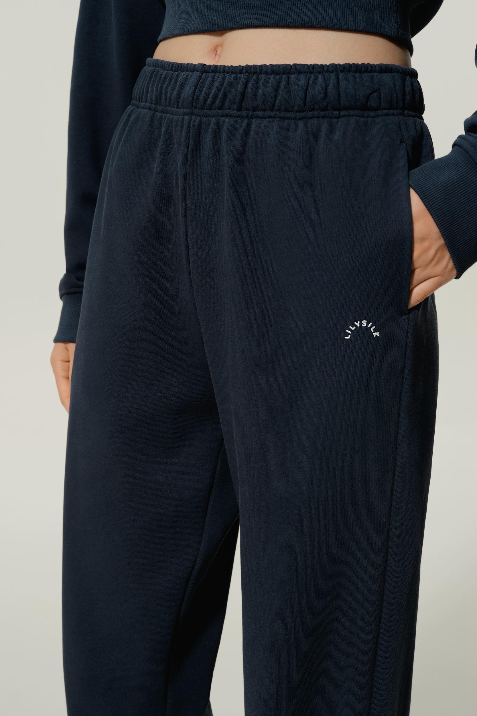 LILYSILK Women's Silk-Infused Cotton Relaxed Fit Cuffed Joggers, Navy, XS Product Image