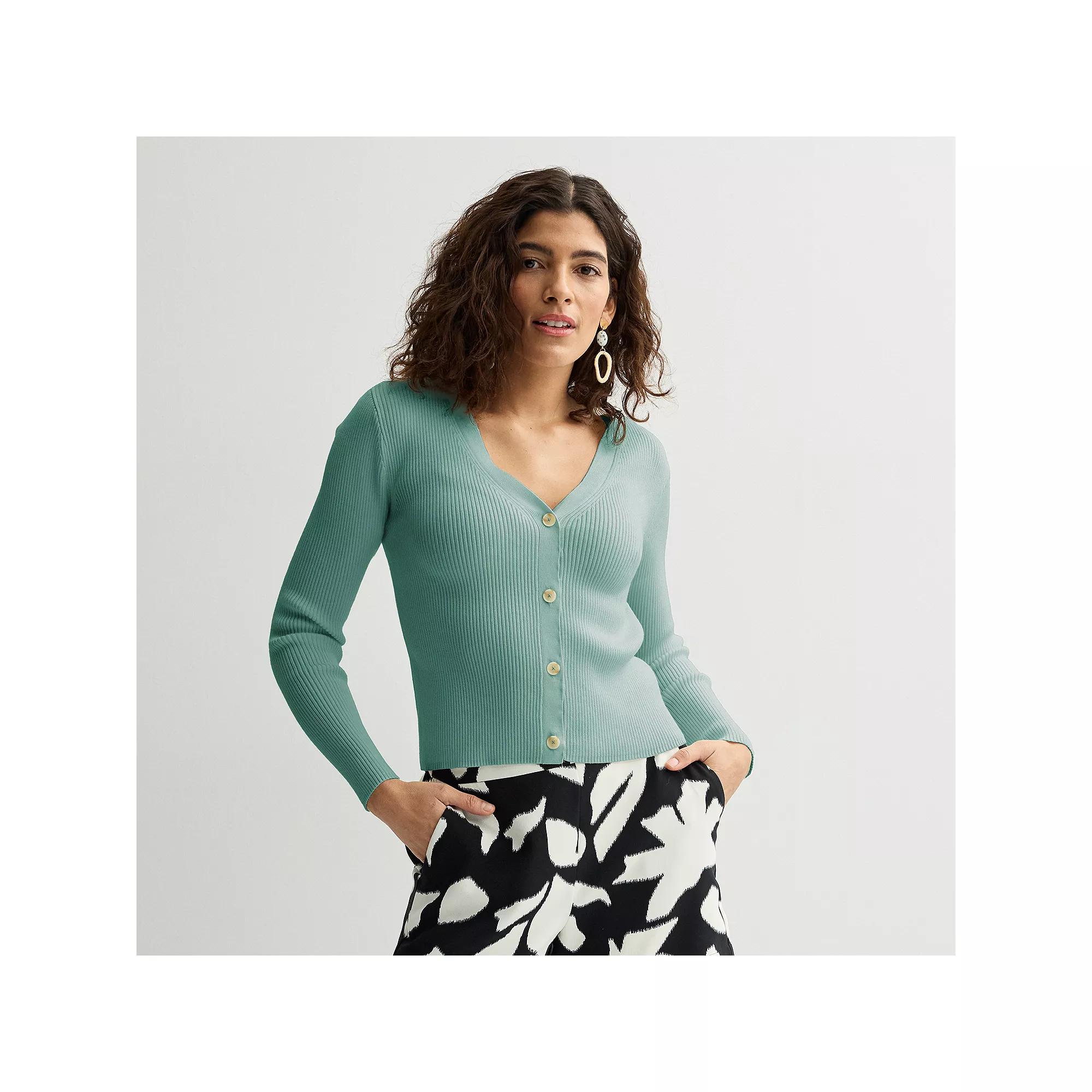 Women's Nine West Fitted Sweater Sculpt Ribbed Cardigan, Size: Medium, Hanover Blue Product Image