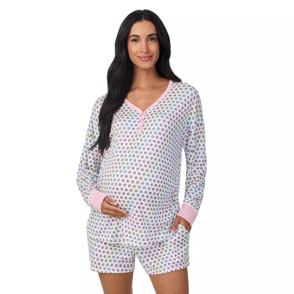 Maternity Beauty Sleep Social Long Sleeve Henley Pajama Top & Pajama Shorts Set, Women's,  Product Image