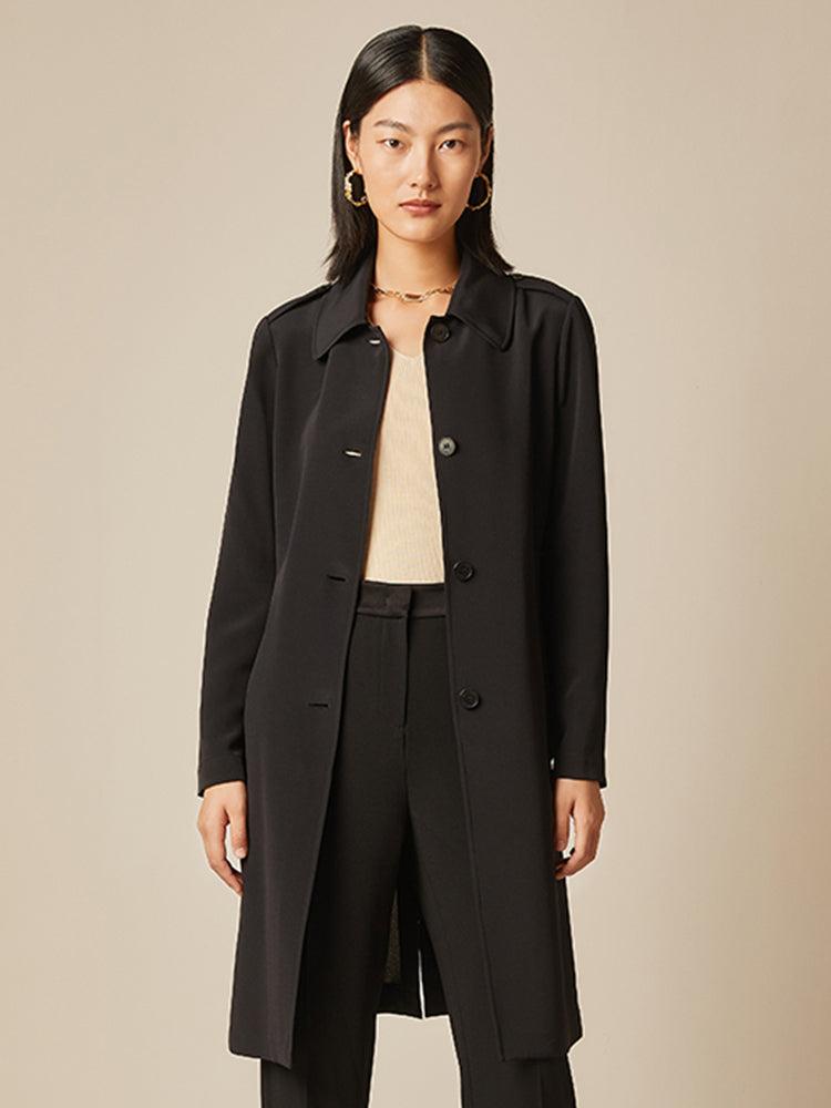 Lapel Mid-Length Women Trench Coat With Belt Product Image