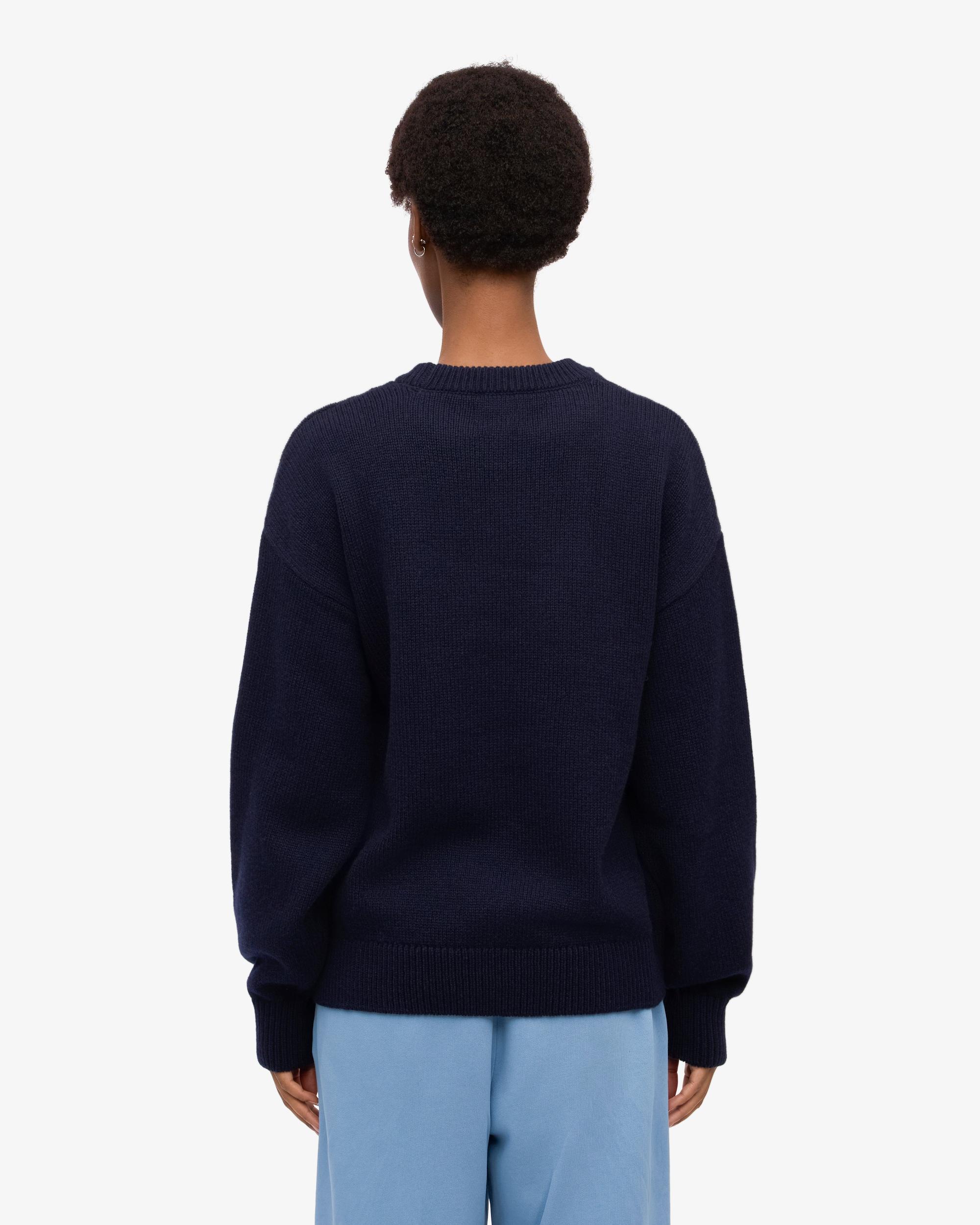 Oversized Merino Wool Crew - Navy Blue Product Image