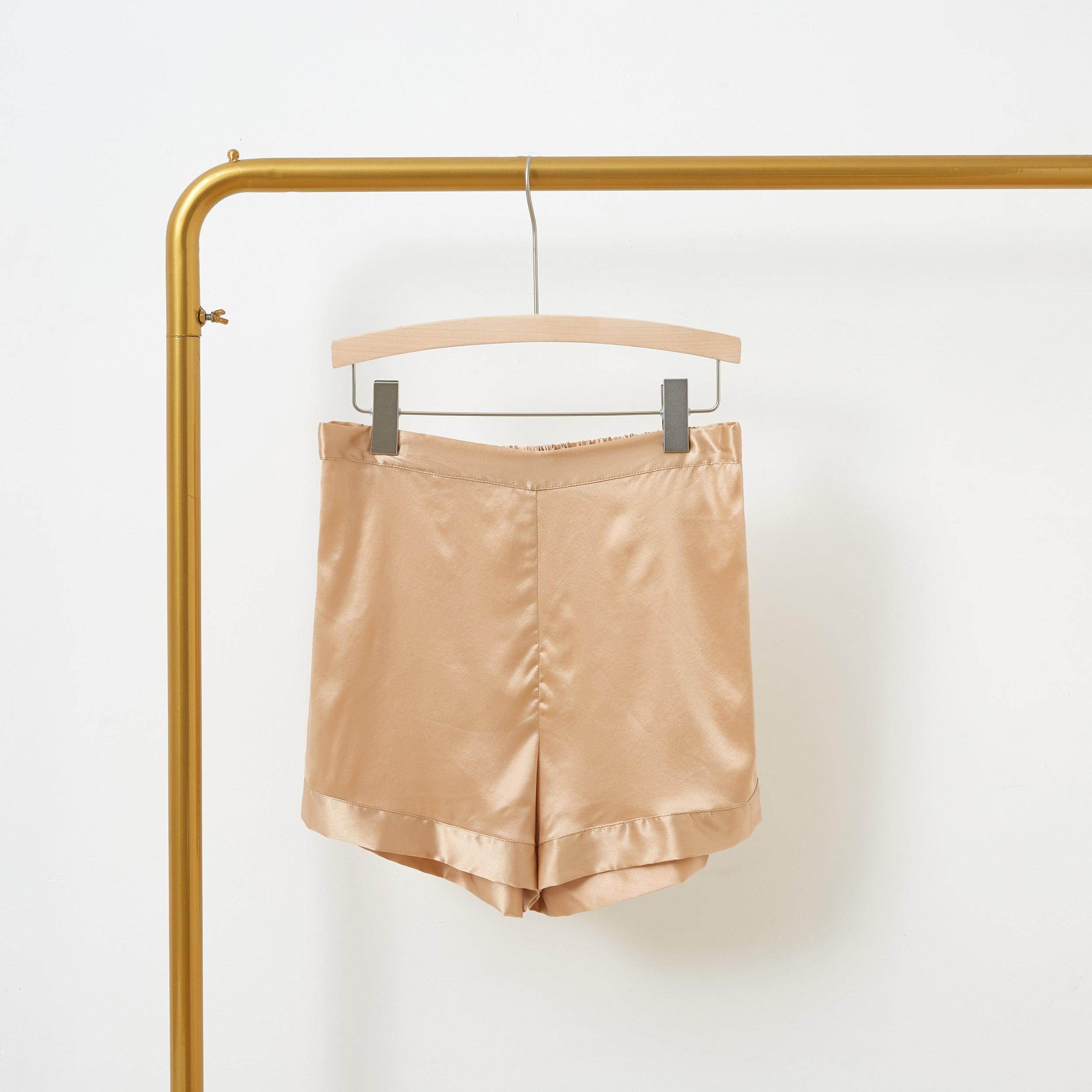 Champagne Pure Mulberry Silk Shorts | High-Waisted | 19 Momme | Soar Collection Product Image