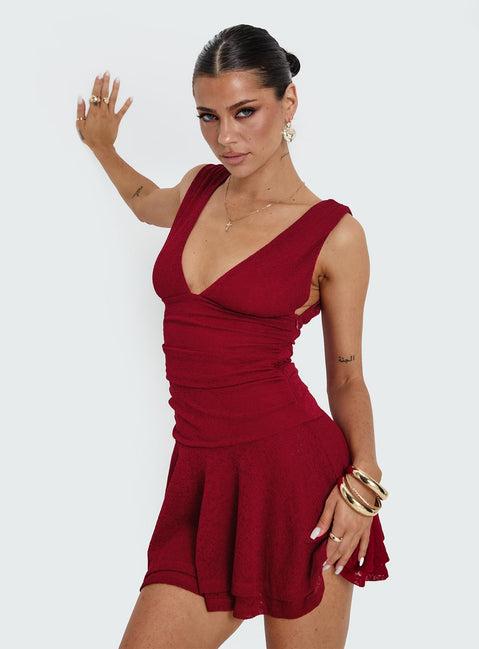 Taverna Plunge Mini Dress Red Product Image