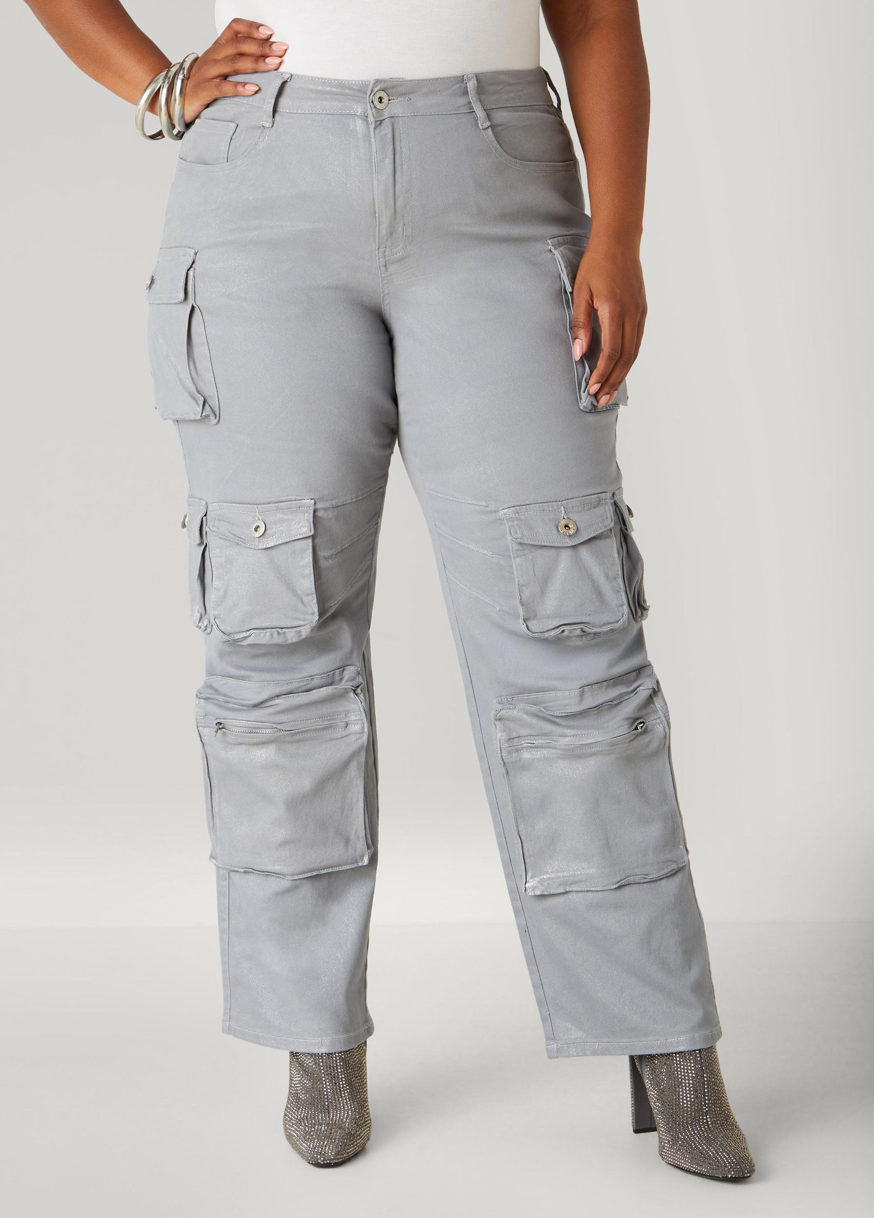 Plus Size Coated Cargo Jeans Ashley Stewart Product Image