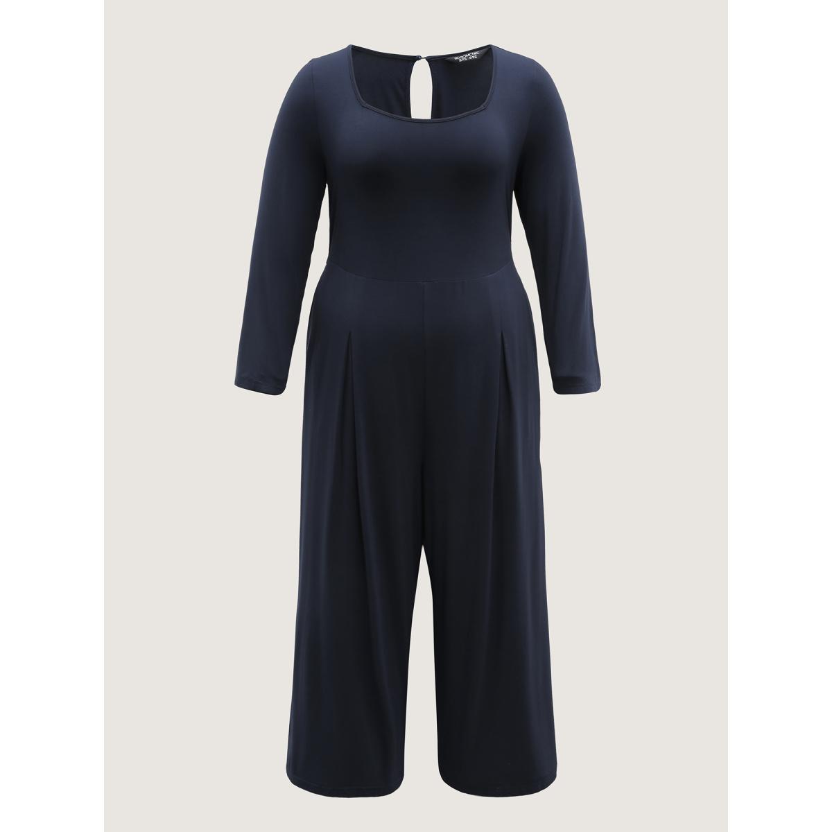 Plus Size Indigo Easy Peezy Supersoft Super Stretchy Jumpsuit Women Timeless Extra Long Sleeve Square Neck Elegant Loose Jumpsuits BloomChic 30/6X Product Image