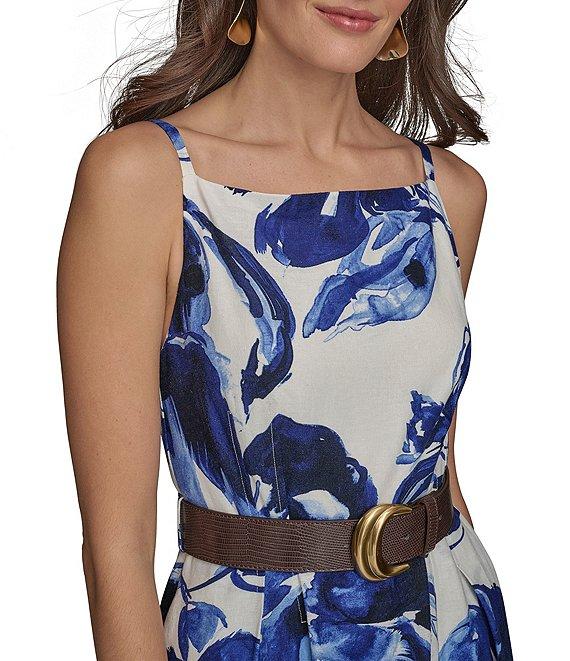 Donna Karan Floral Print A-Line Belted Midi Dress Product Image