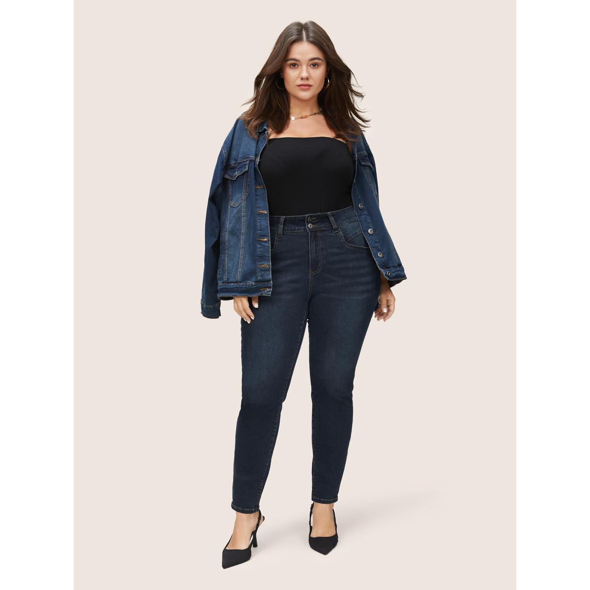 Plus Size Skinny Stitch Full Length Jeans Women Indigo Casual Plain Plain High stretch Pocket Jeans BloomChic 14/1X Product Image