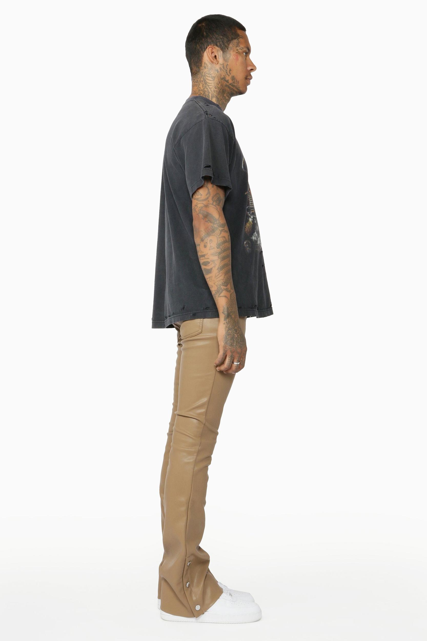 Ennis Beige PU Stacked Flare Jean Male Product Image