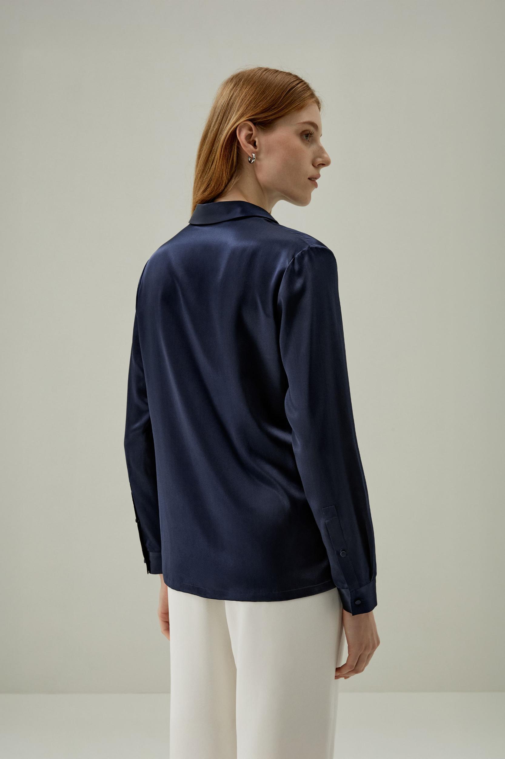 Classic Pearl Button Silk Shirt Product Image