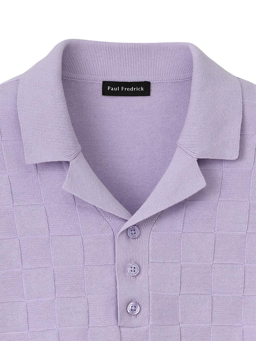 Cotton Three Button Camp Collar Sweater - Lavender Product Image