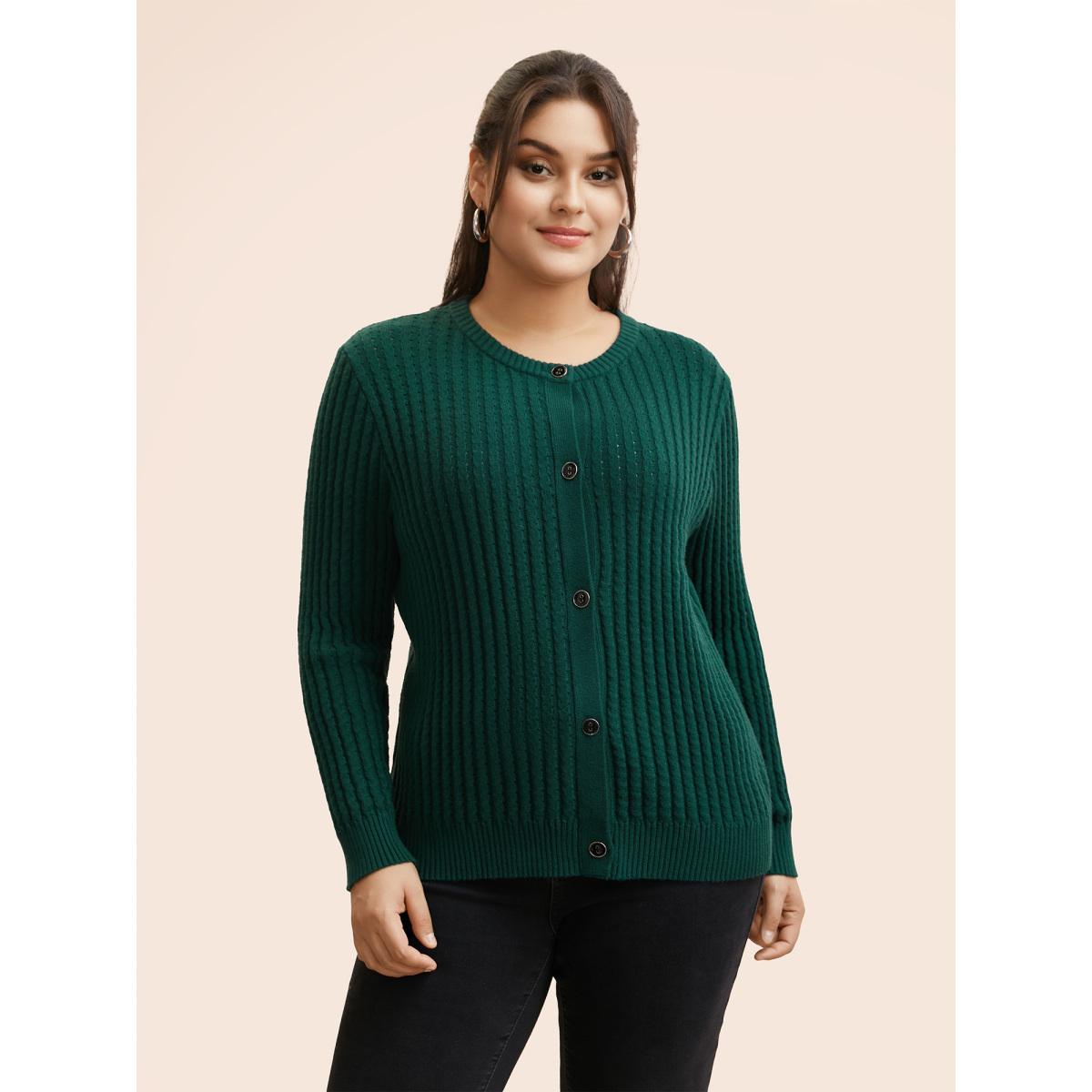 Plus Size Supersoft Essentials Textured Round Neck Slim Cardigan DarkGreen Women Leisure Bodycon Long Sleeve Casual Cardigans BloomChic 18-20/2X Product Image