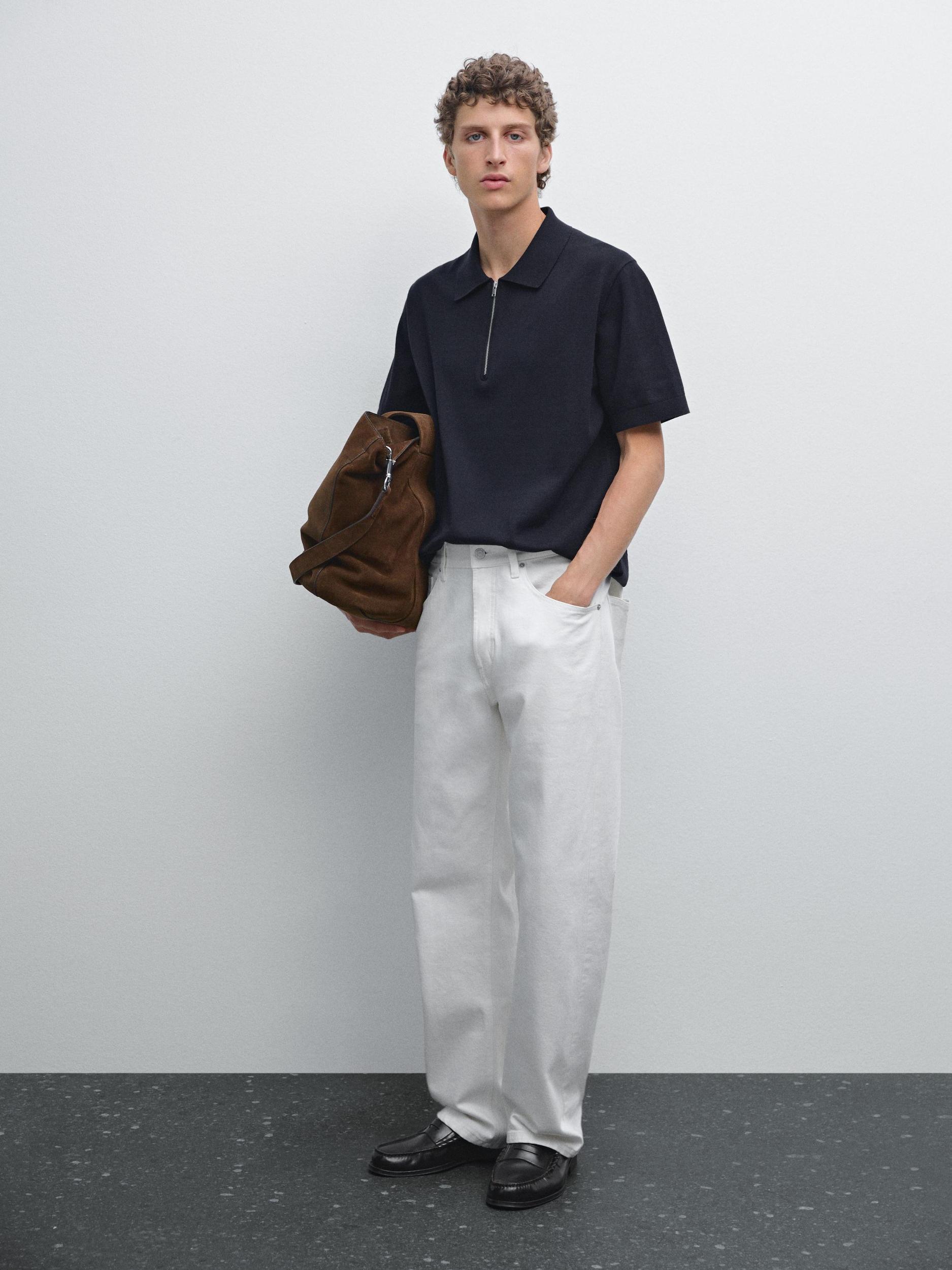 Cotton knit quarter-zip polo shirt Product Image