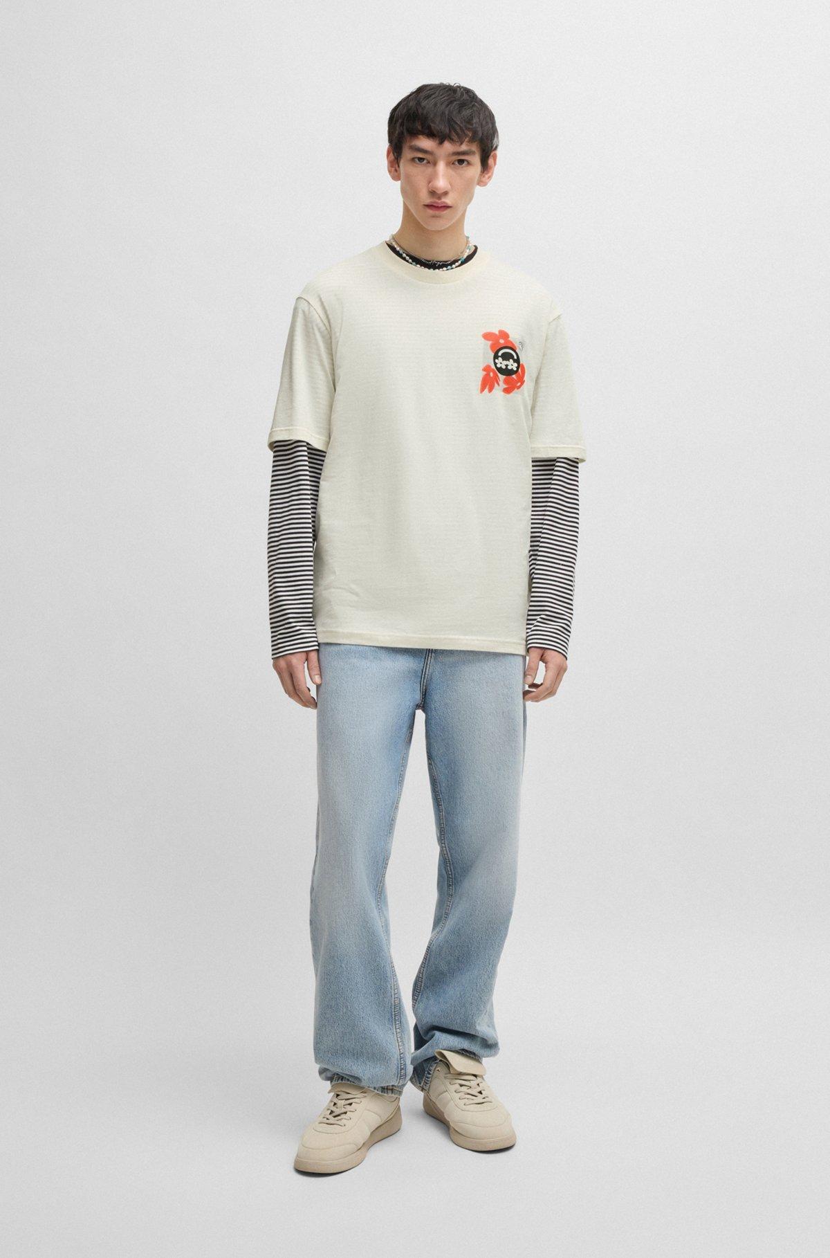 Cotton-jersey T-shirt with logo prints Product Image