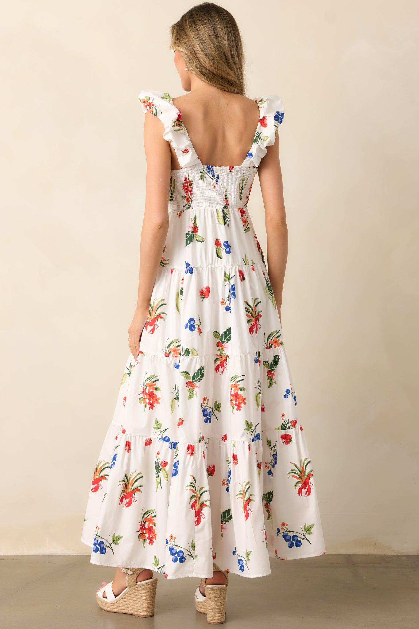 In The Breeze White Cotton Coastal Print Maxi Dress Product Image