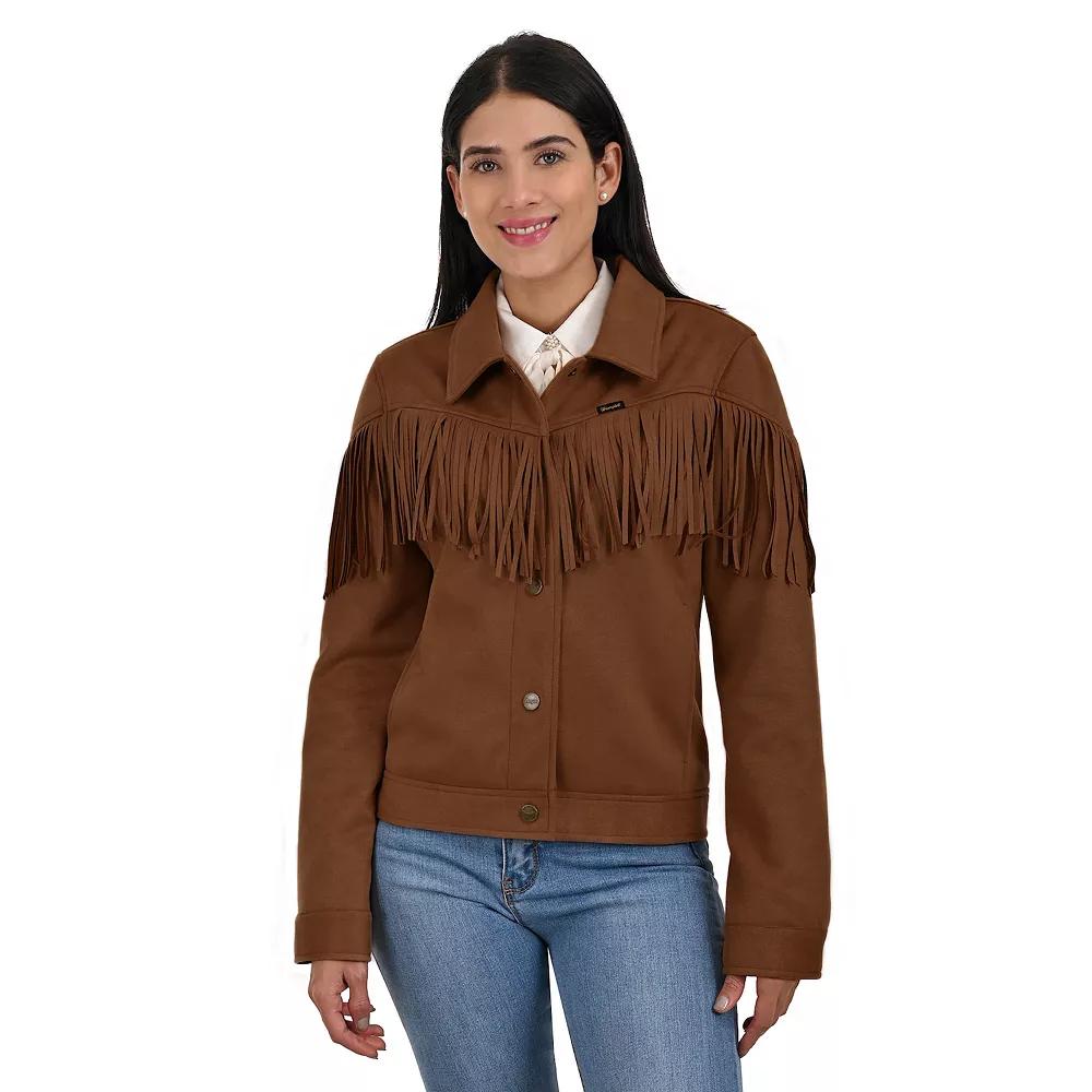 Women's Wrangler Faux Suede Trucker Jacket With Fringe,  Product Image