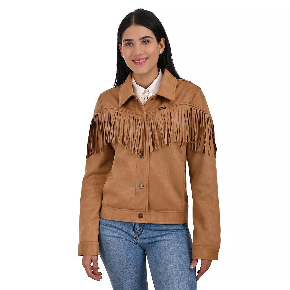 Women's Wrangler Faux Suede Trucker Jacket With Fringe, Size: XL Product Image