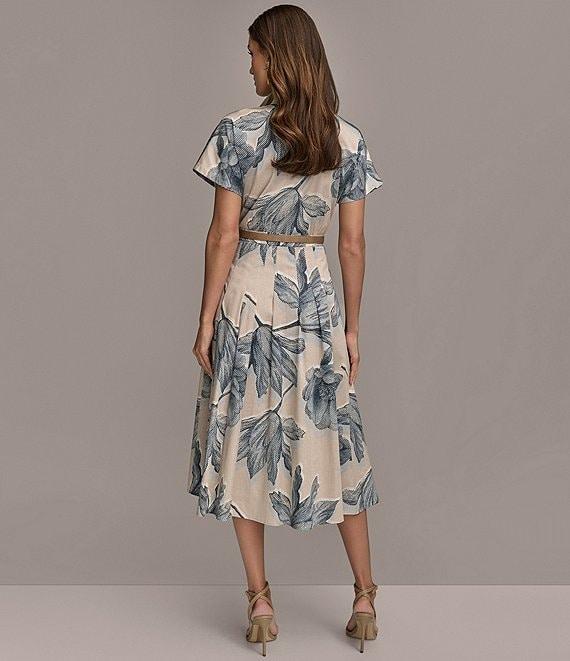 Donna Karan Short Sleeve Belted Button Front Midi Shirt Dress Product Image