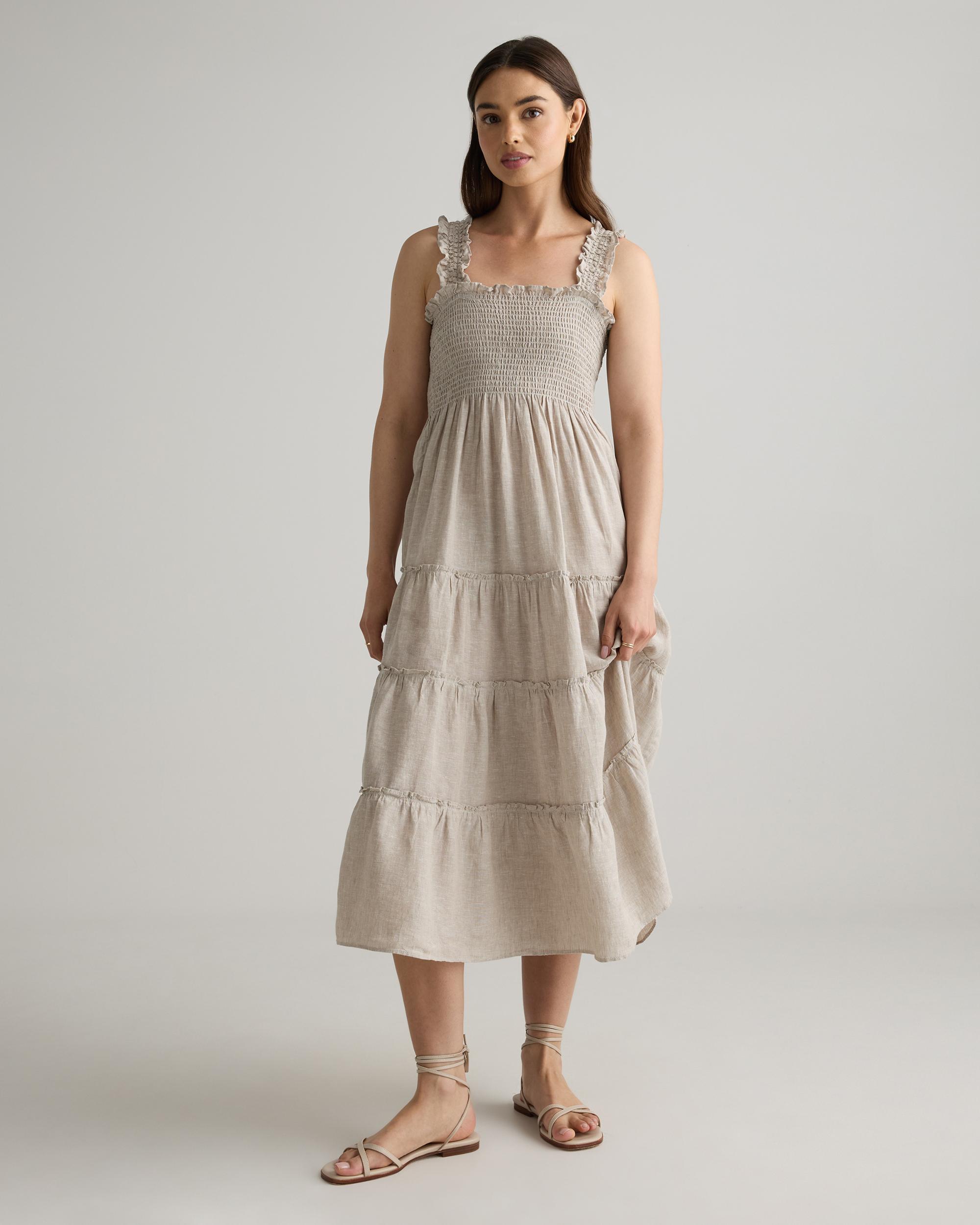 Quince | Women's 100% European Linen Smocked Midi Dress Product Image