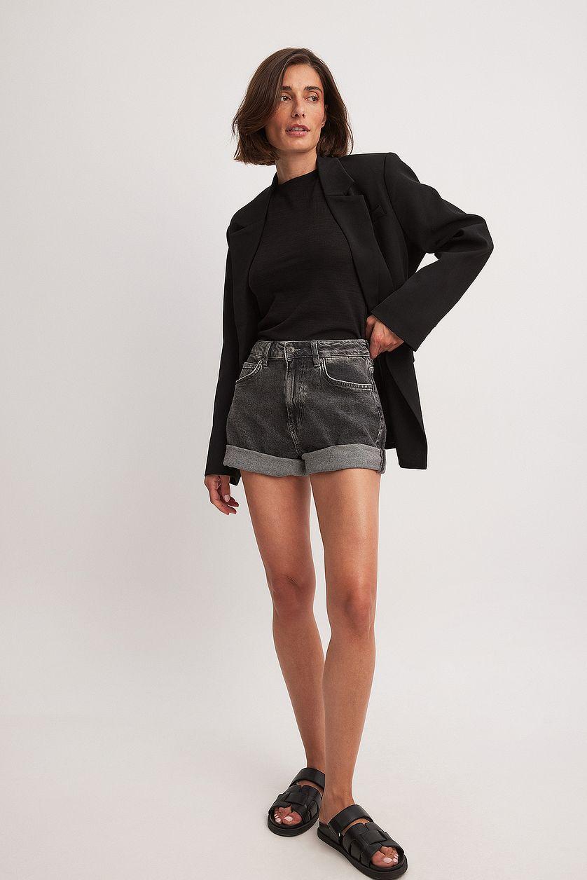 Fold Up Denim Shorts Black Product Image