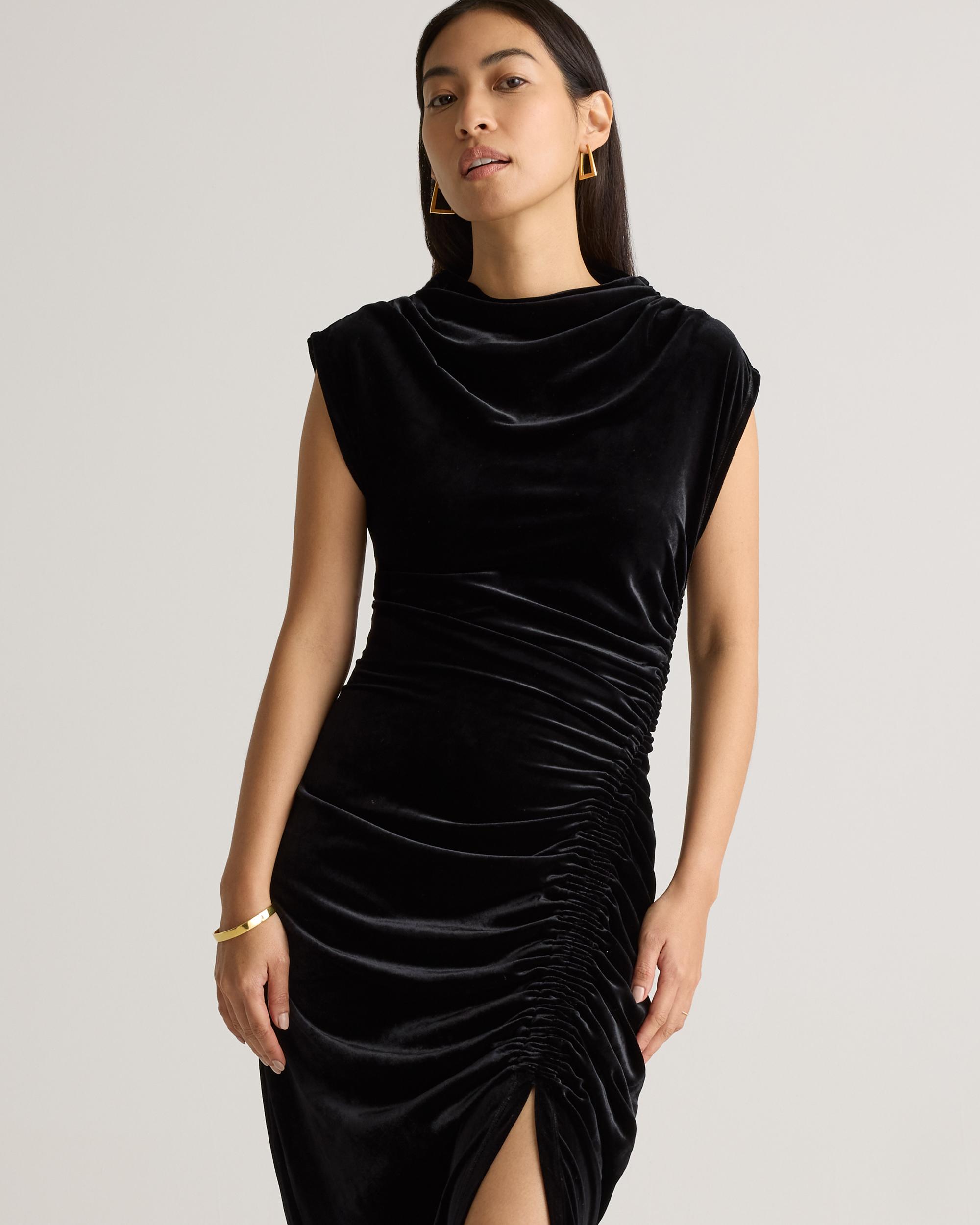 Quince | Women's Stretch Silk Velvet Ruched Midi Dress Size XL Product Image
