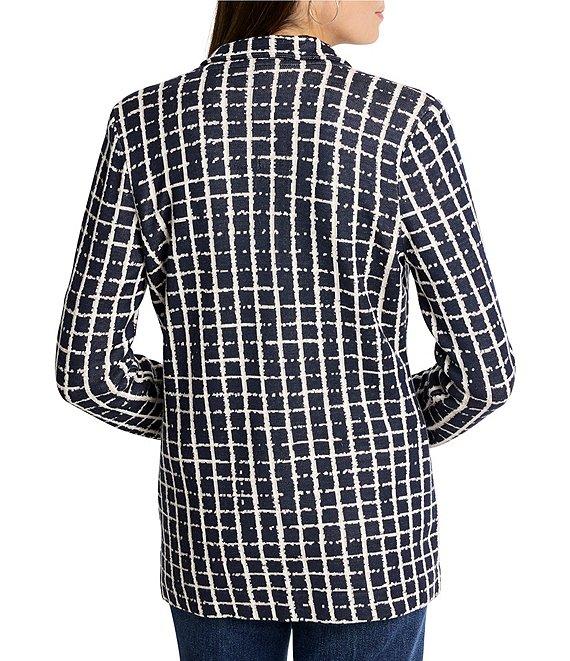 NIC + ZOE Painted Plaid Knit Notch Lapel Long Sleeve Boyfriend Blazer Product Image