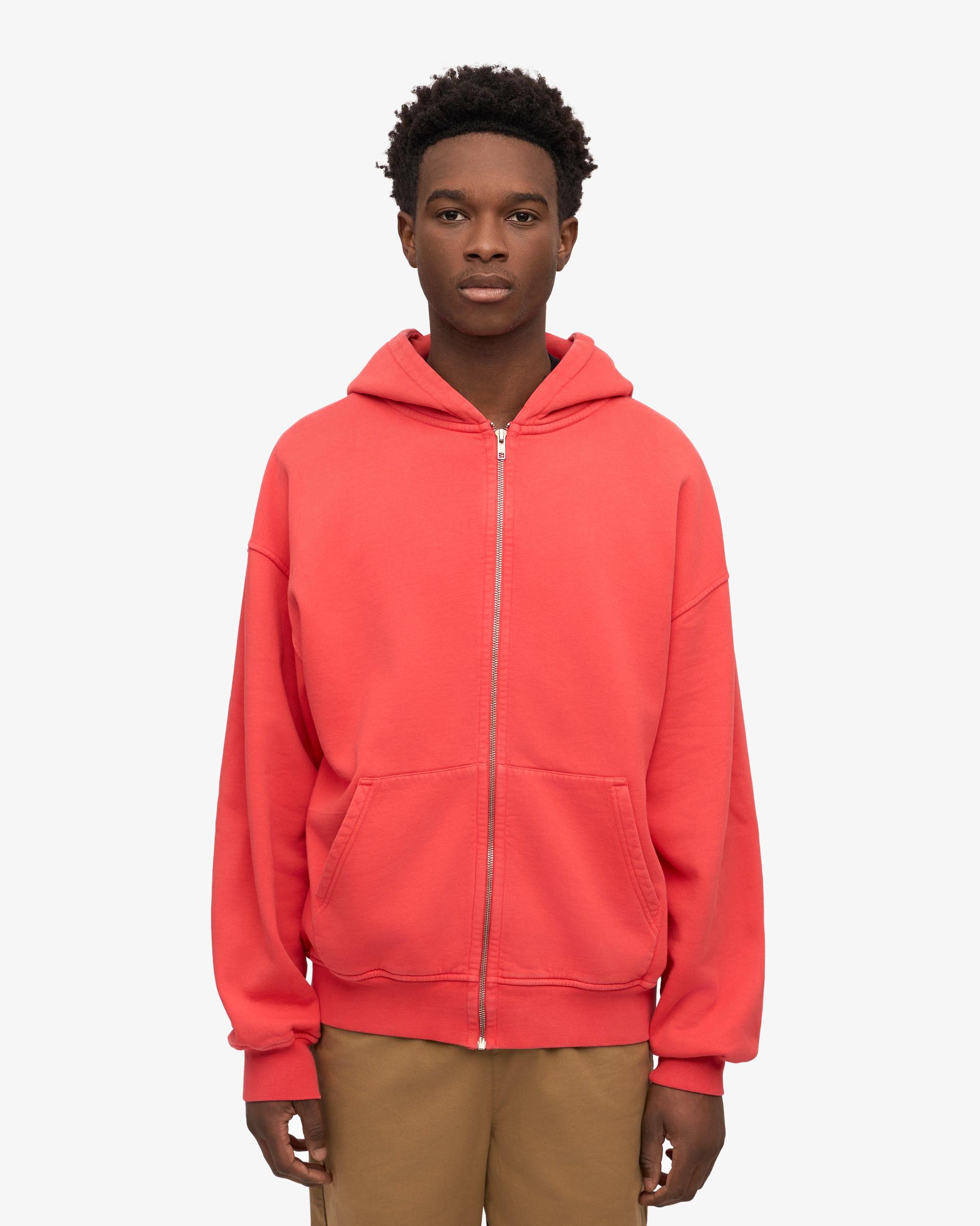 Organic Oversized Zip Hood - Red Tangerine Product Image