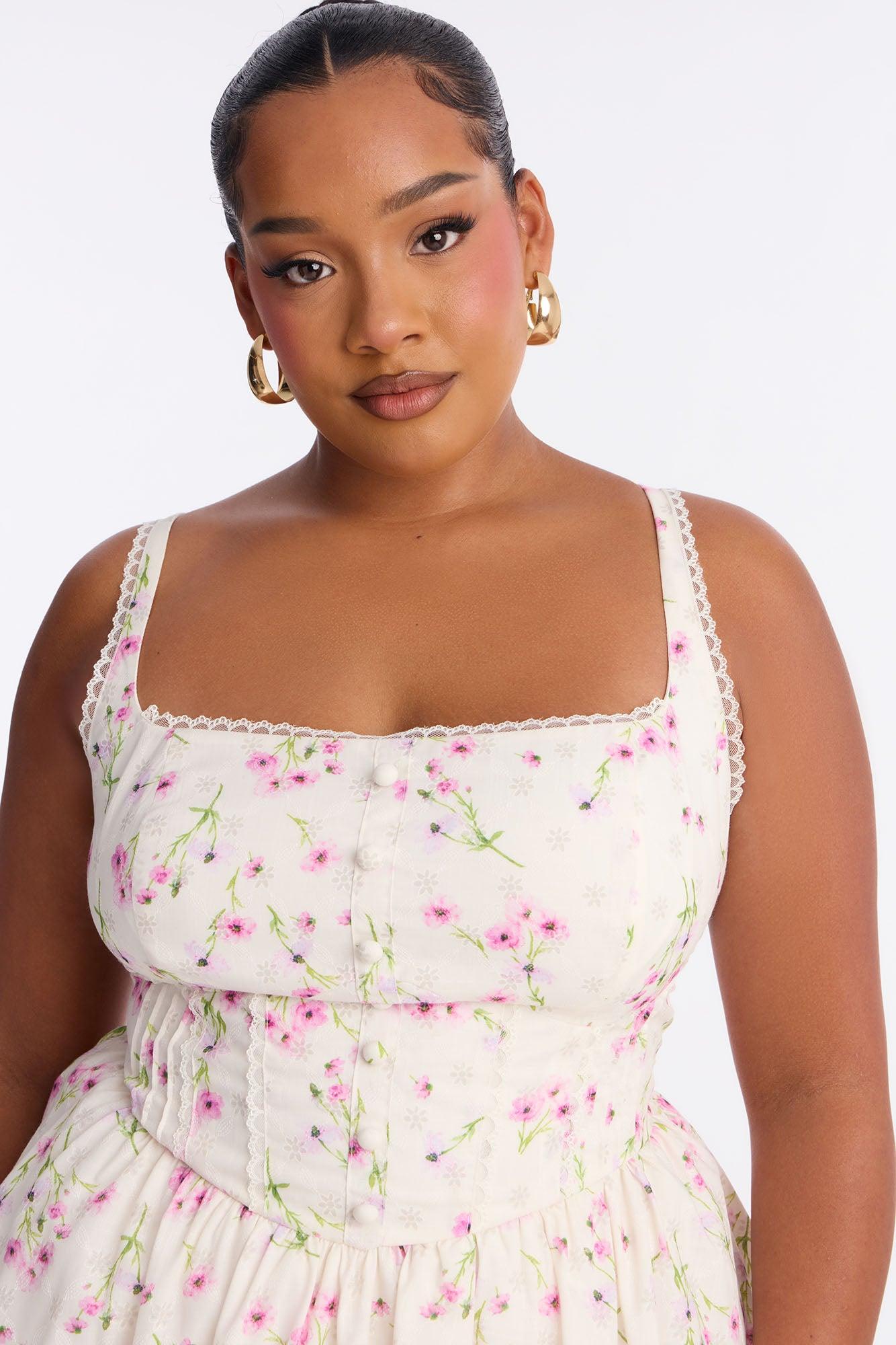 Madison Lace Trim Floral Mini Dress - Pink Female Product Image
